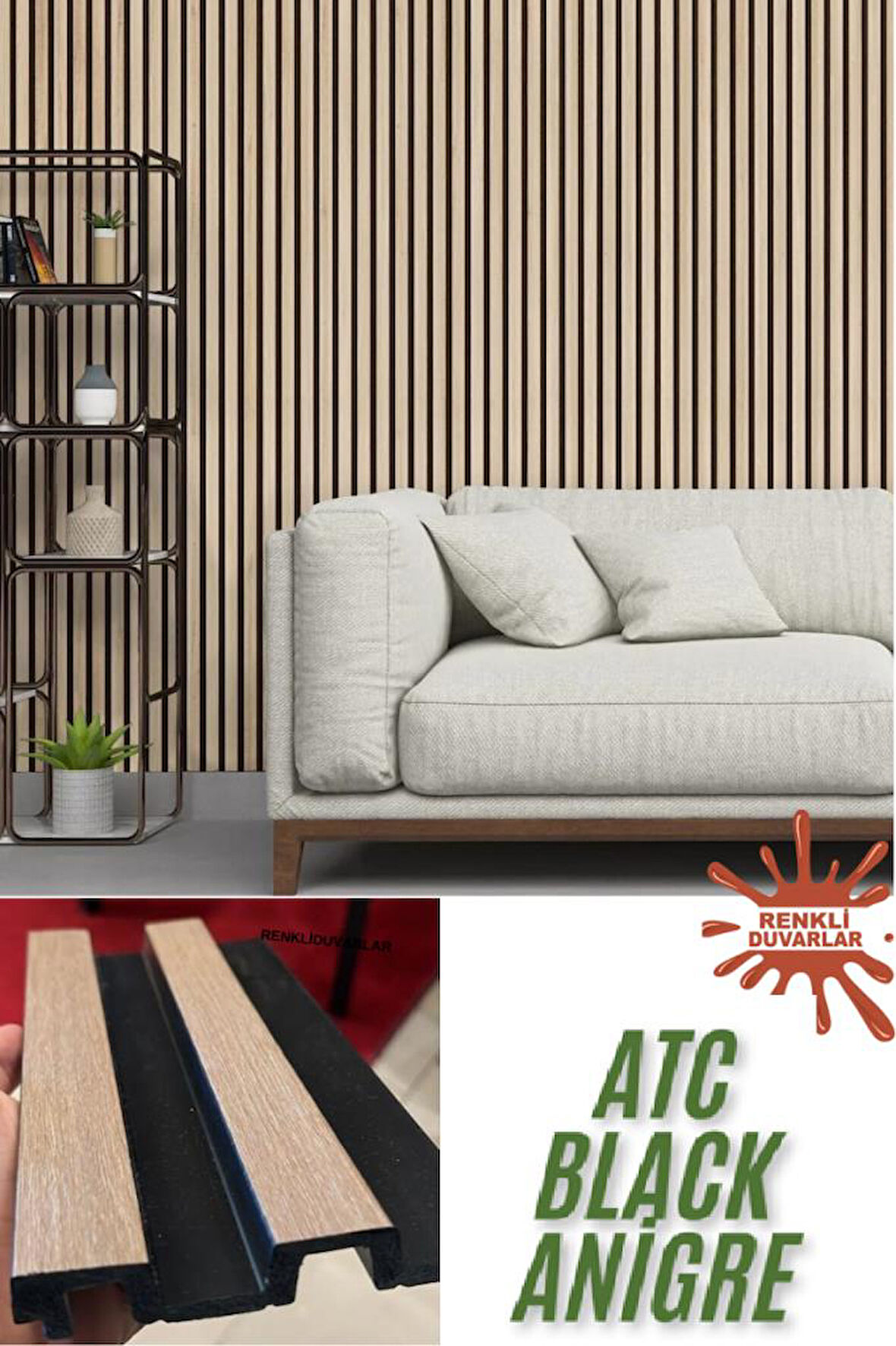 ATC Black Anigre Model Ev Ofis Konut Dekoratif PVC Kaplama Lambiri Duvar Paneli 11cm x145cm 1 Adet