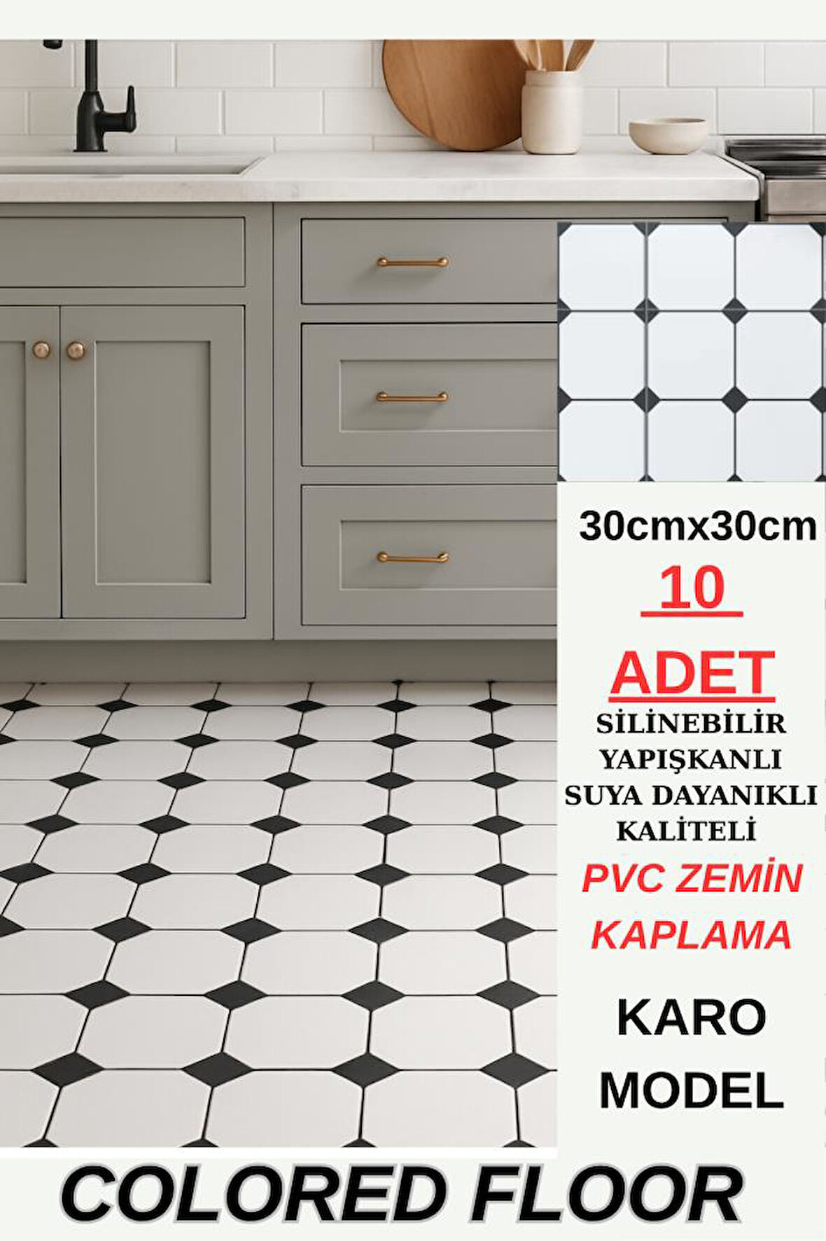 30cm x 30cm 10 Adet Yapışkanlı Karo Floor Pvc Panel Yer Zemin Kaplama Paneli Arkası Kauçuklu 3319