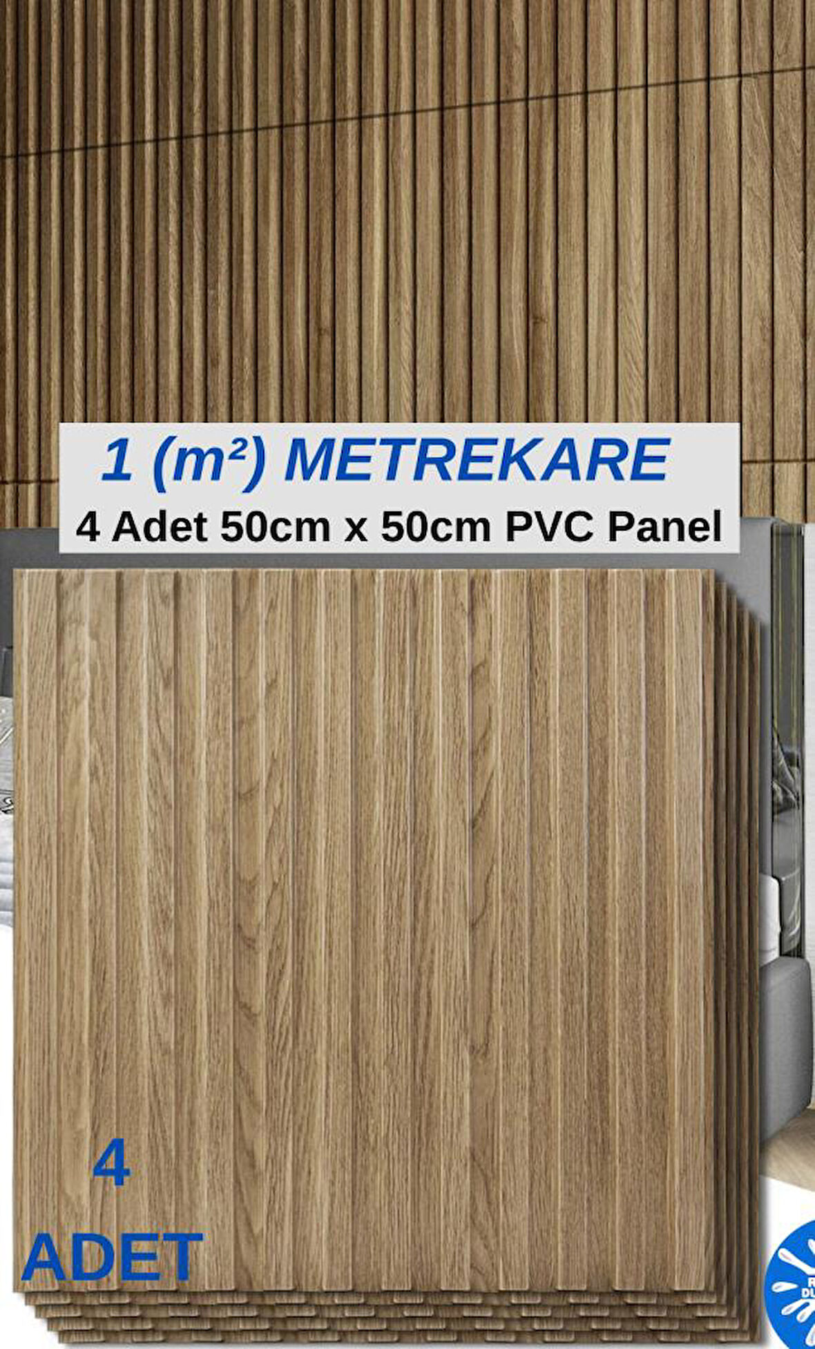 1m² (50cmx50cm 4 Adet)Kahverengi 3D ABS PVC Malzeme Dayanıklı Duvar Paneli Silinebilir Lambiri Panel