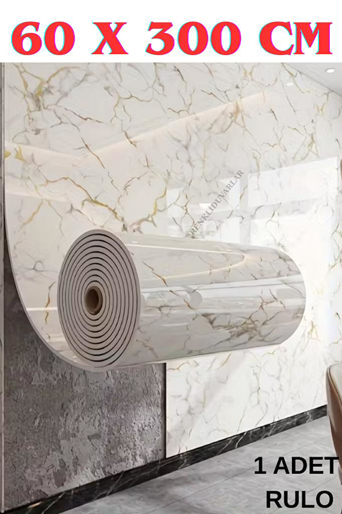 60cmx300cm Tek Parça Yapışkanlı Rulo Mermer Desenli Duvar Paneli Kağıdı Silinebilir LS-6010-BöTE