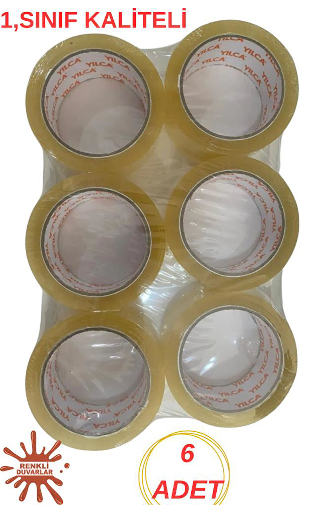 6 Adet Koli Bantı 45mm x 100 Metre Kaliteli Güçlü Yapışkanlı Koli Bantı Paketleme Kırtasiye Bantı
