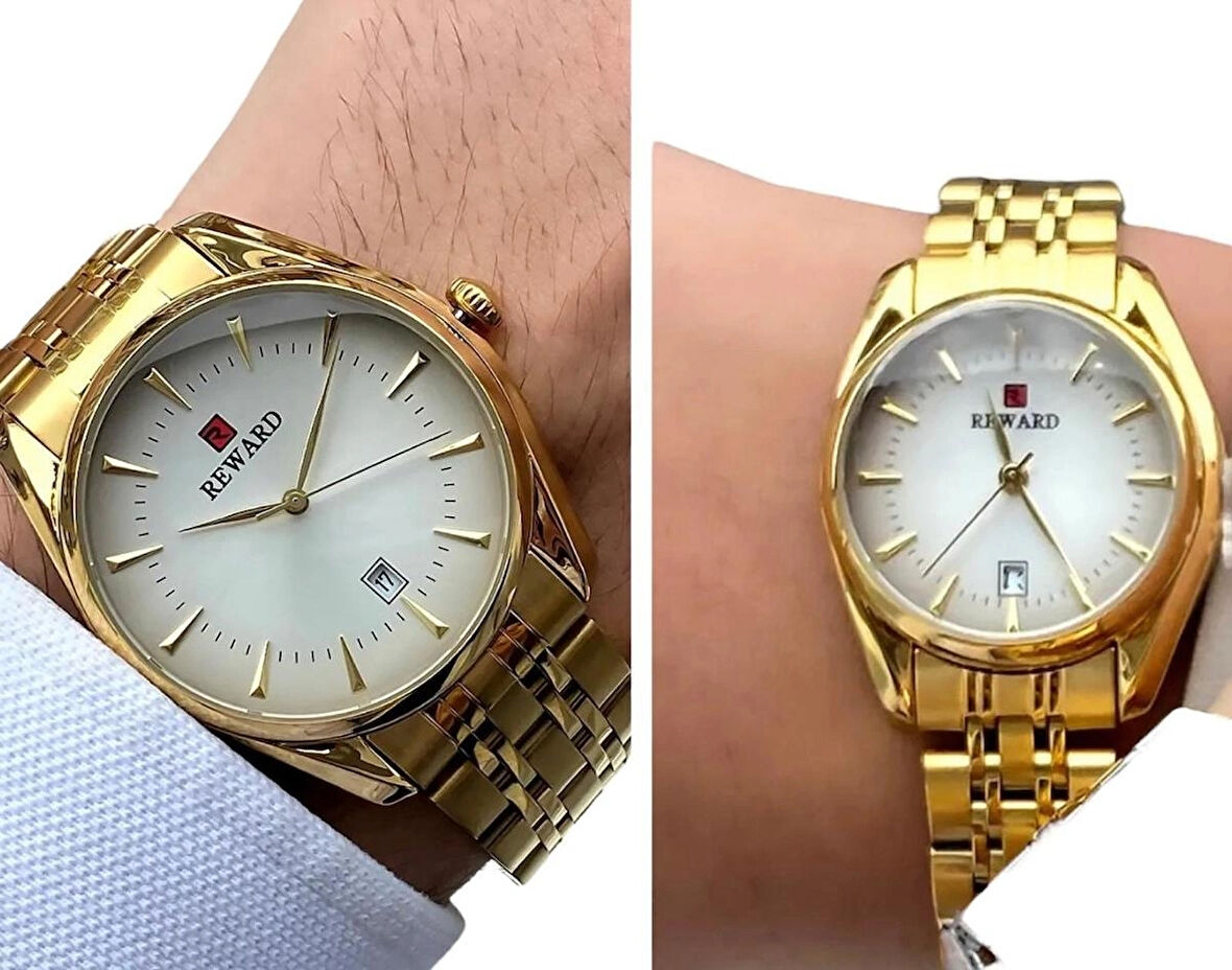 Reward Gold Çelik Kordon Klasik Model Takvimli Sevgili Çift Kol Saatleri