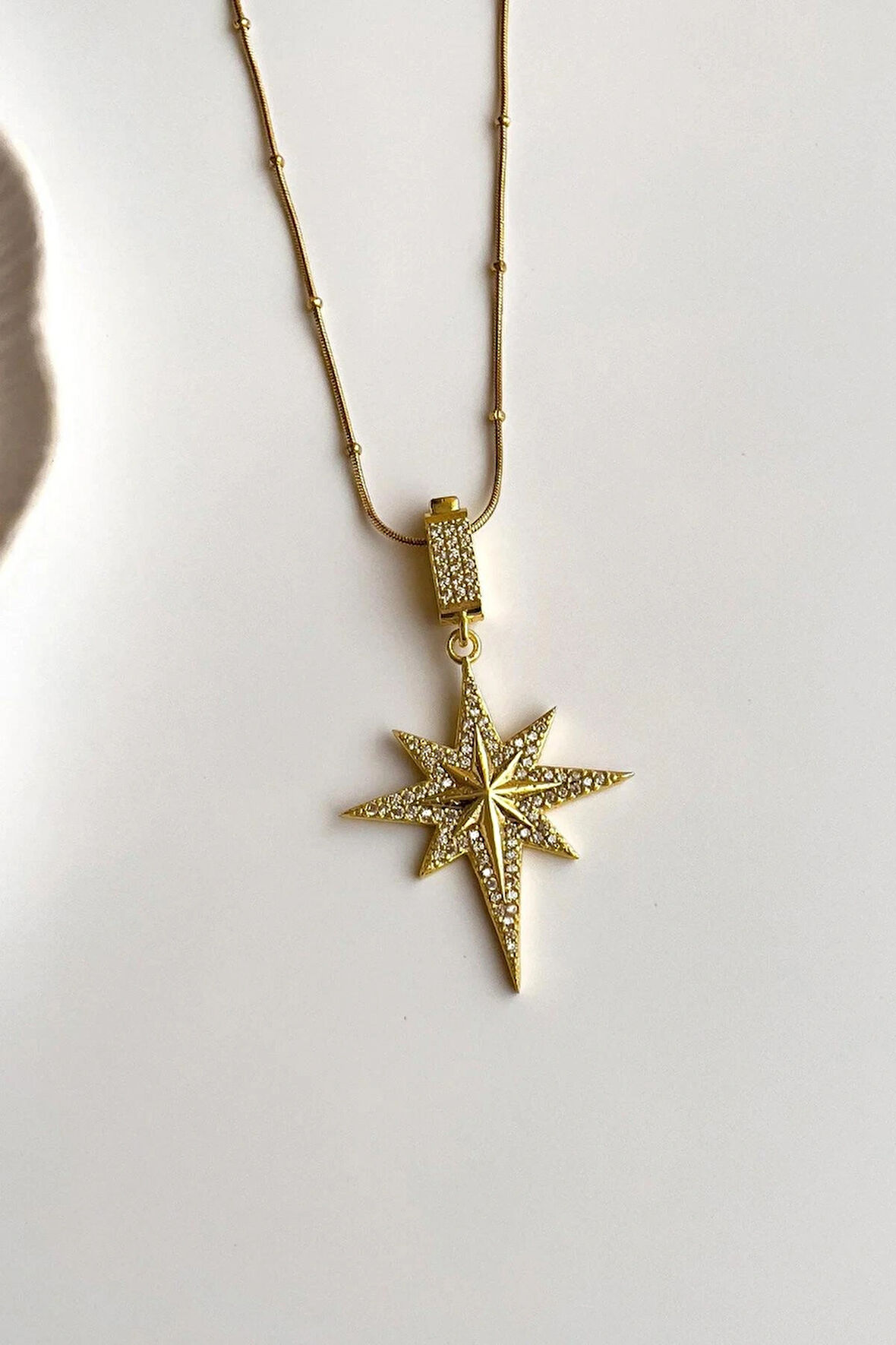 Zirkon Taşlı Kuzey Yıldızı Paslanmaz Çelik Kolye