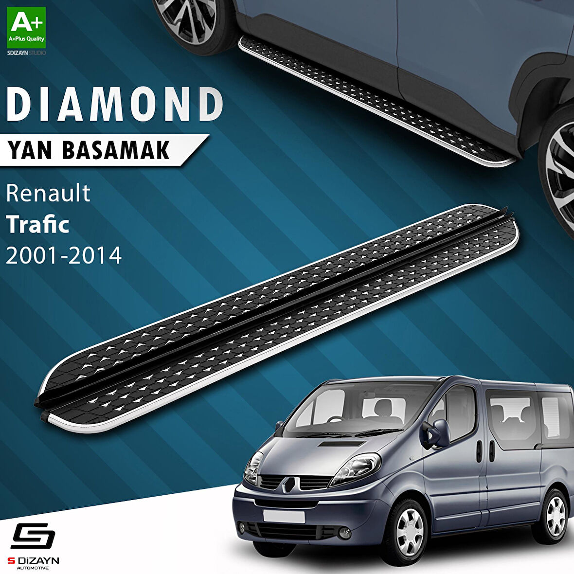 S-Dizayn Renault Trafic 2 Kısa Şase Diamond Krom Yan Basamak 223 Cm 2001-2014 A+ Kalite