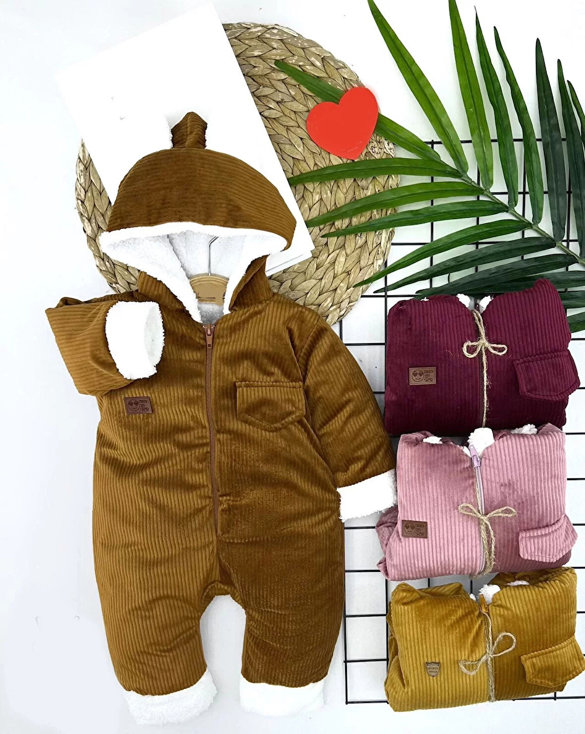 3-6-9-12 Ay Fermuar Kapamalı Kadife Kumaş İçi Tüylü Kız Erkek Bebek Tulumu Bej