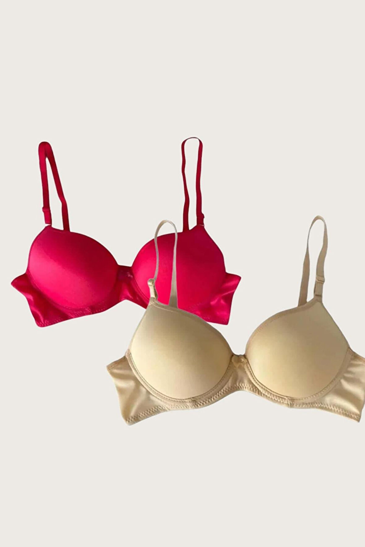 Ten-kırmızı 2'li Mikro Kumaş Push Up Dolgulu Balenli Günlük Destekli Sütyen