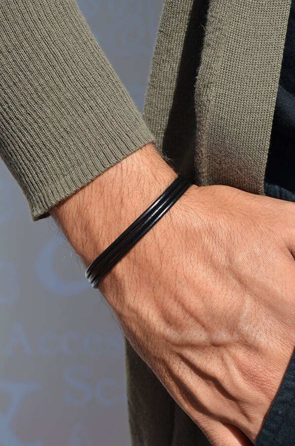 Erkek İnce Deri Bileklik Siyah İnce Erkek Deri Bileklik