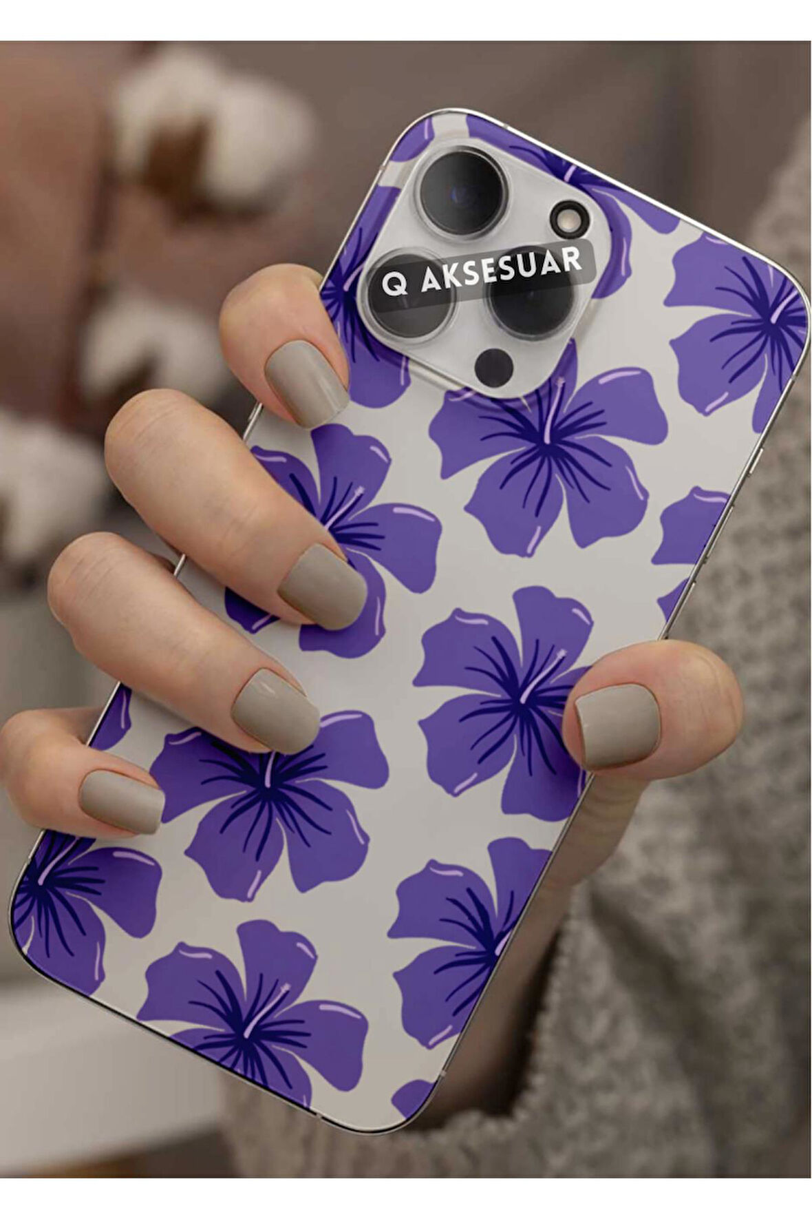 Realme C63 Uyumlu Mor Çiçek Tasarımlı Şeffaf Telefon Kılıfı Kapak Case