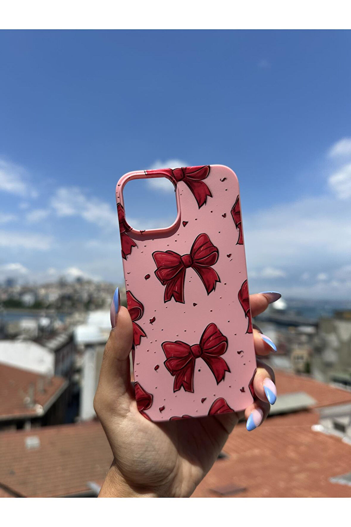 Redmi 13 Uyumlu Kurdele Tasarımlı Telefon Kılıfı - Şeker Pembe