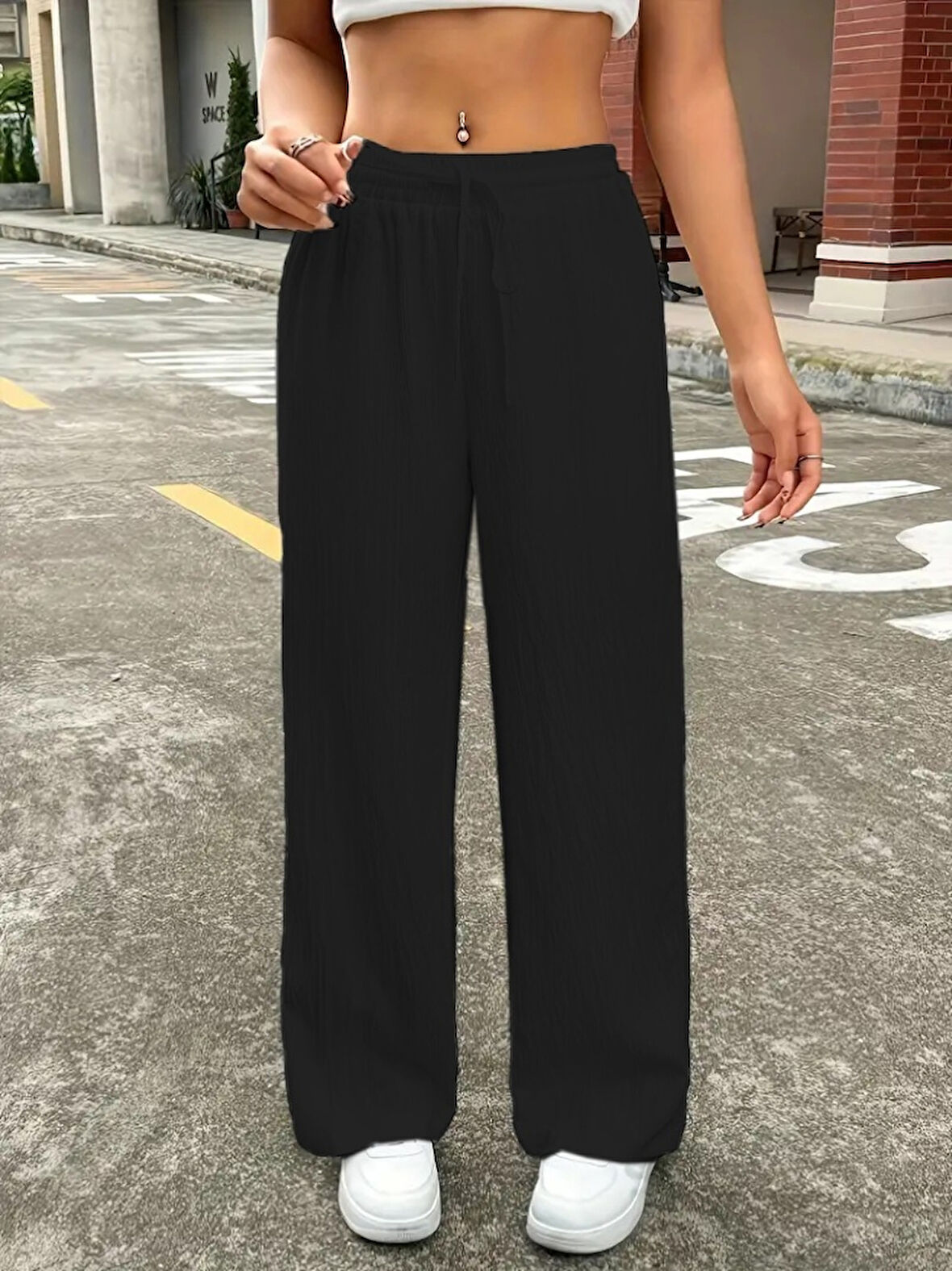 Reka Moda Kadın Yüksek Bel Bol Paça Bürümcük Pantolon