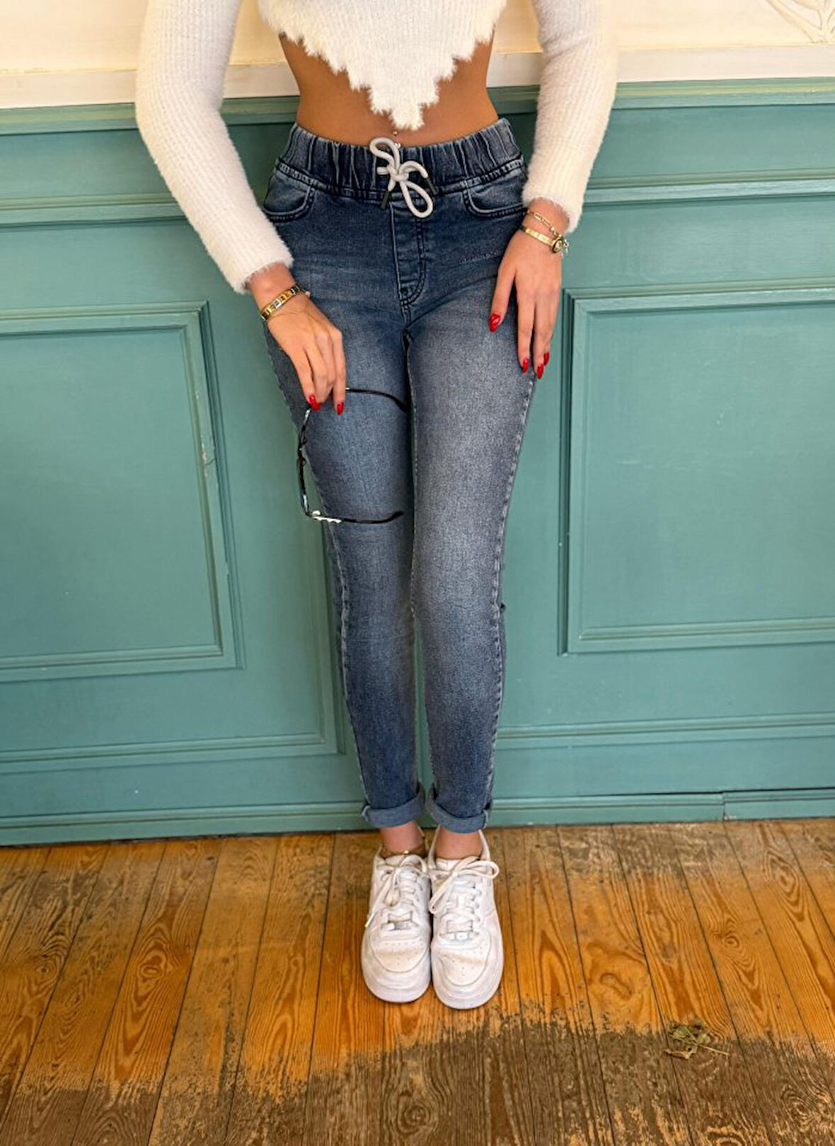 Reka Moda Kadın Belden Bağlamalı Cepli Yüksek Bel Kot Pantolon