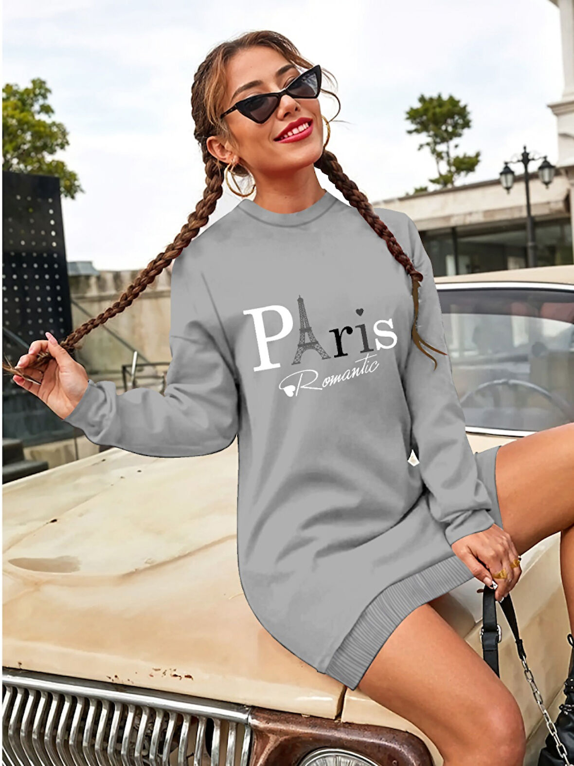 Reka Moda Kadın Uzun Kollu Bisiklet Yaka Yazılı Kısa Viskon Iki Iplik Elbise