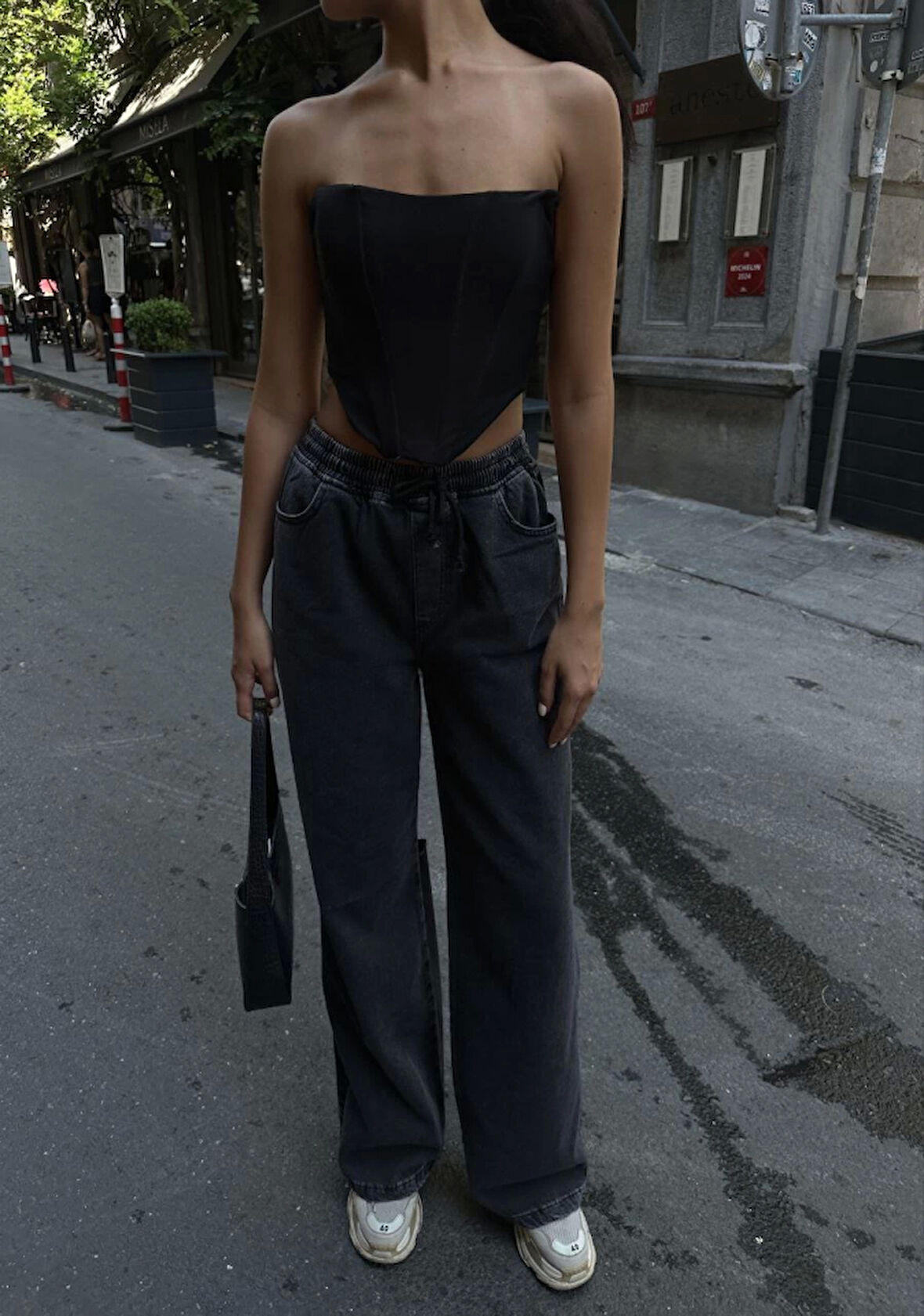 Reka Moda  Arkadan Yırtmaçlı Jeans Kot Palazzo Pantolon - Siyah