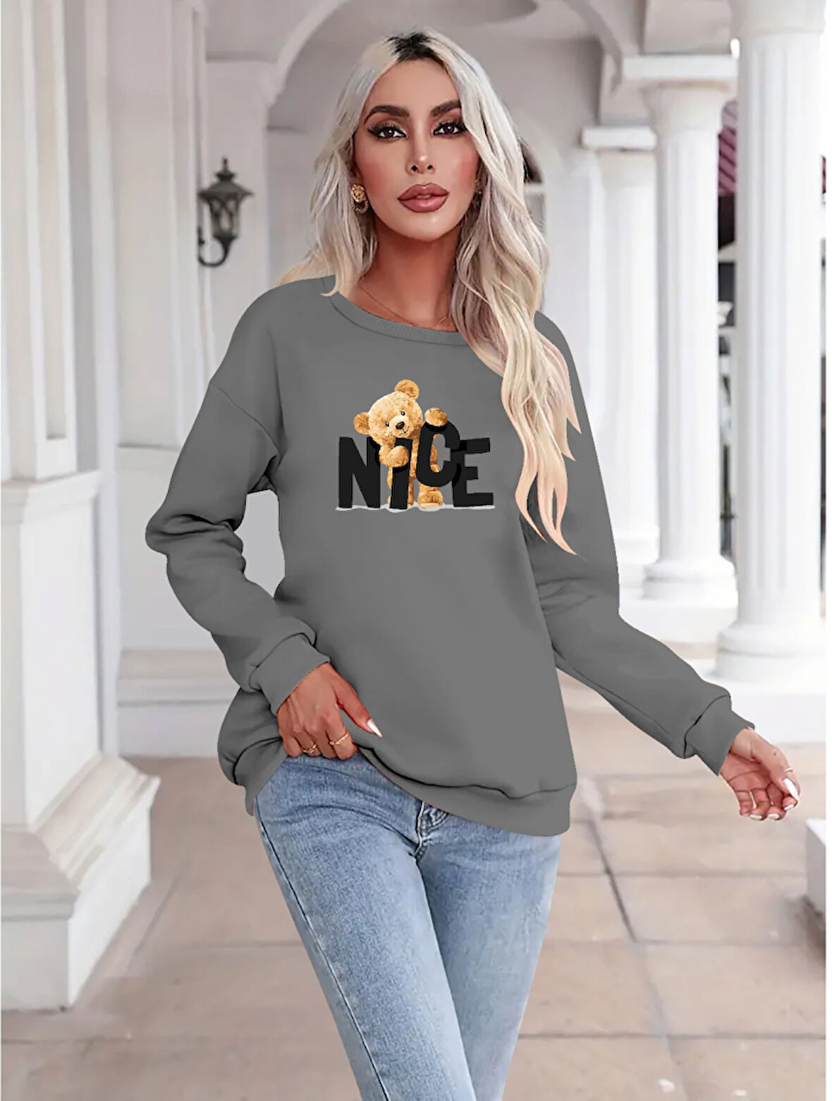 Reka Moda Kadın Uzun Kollu Bisiklet Yaka Viskon Iki Iplik Bluz