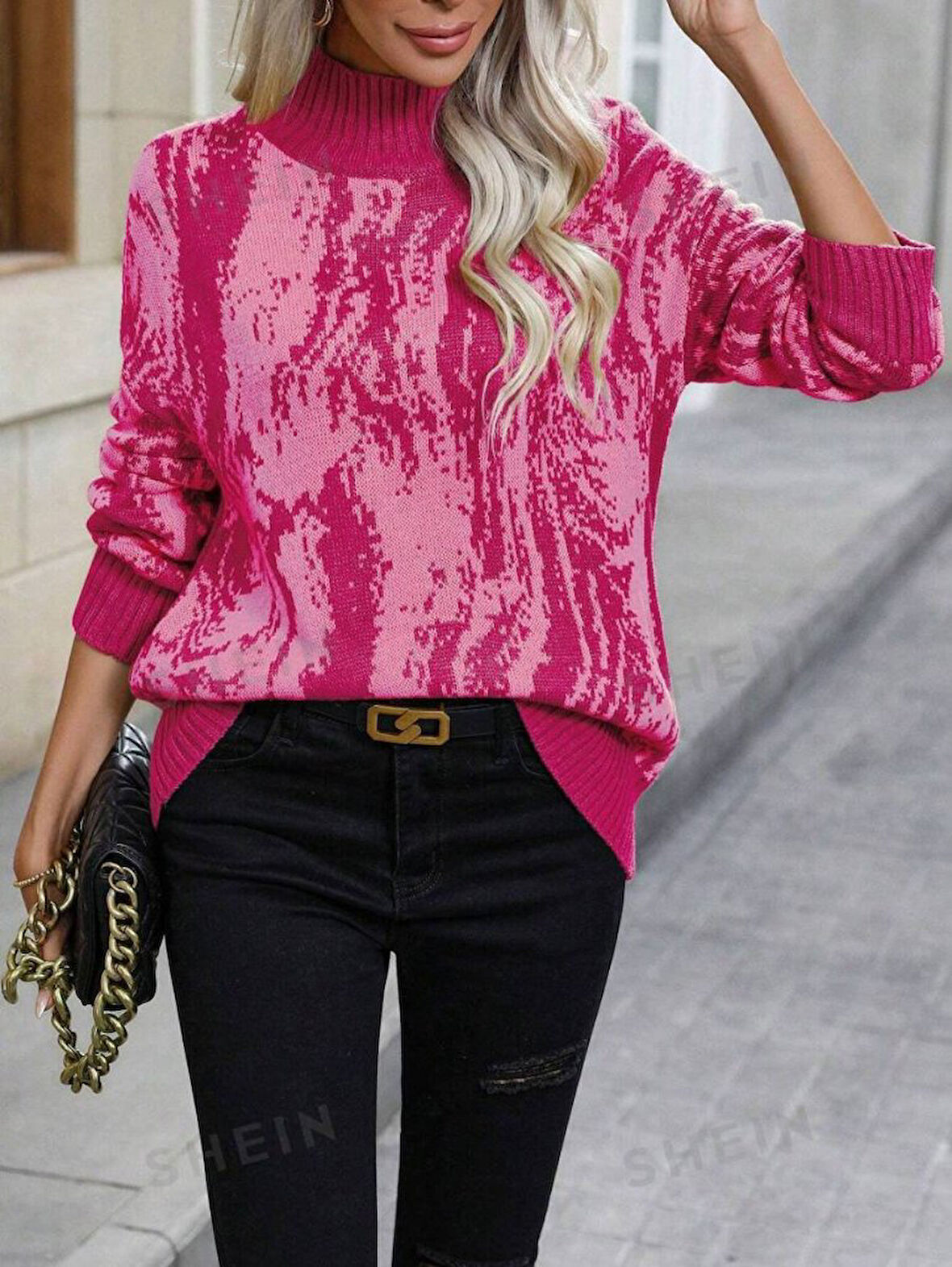 Reka Moda Kadın Uzun Kollu Balıkçı Yaka çok Renkli Triko Bluz