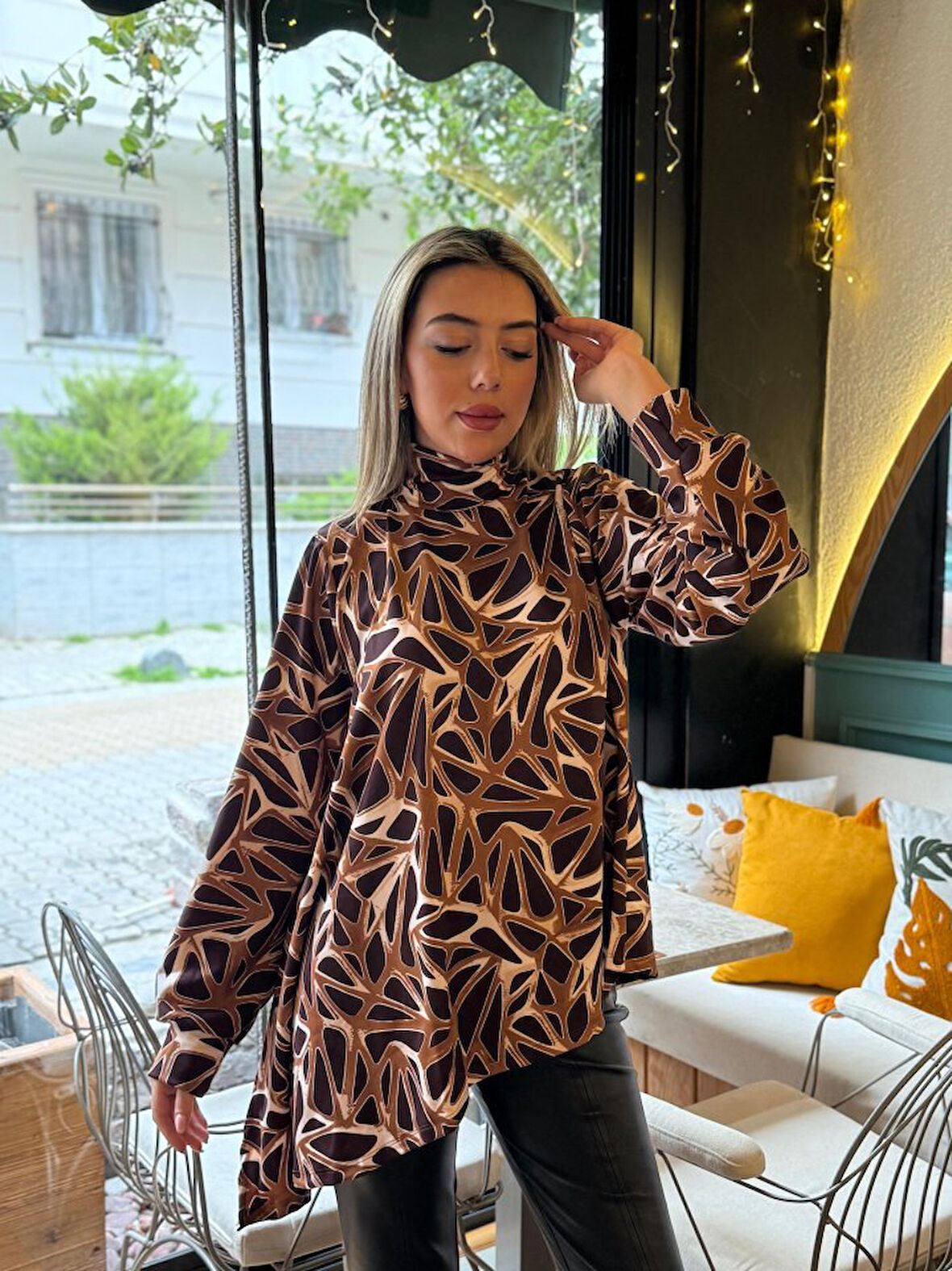 Reka Moda Kadın Uzun Kollu Balıkçı Yaka Asimetrik Kesim Salaş Bluz