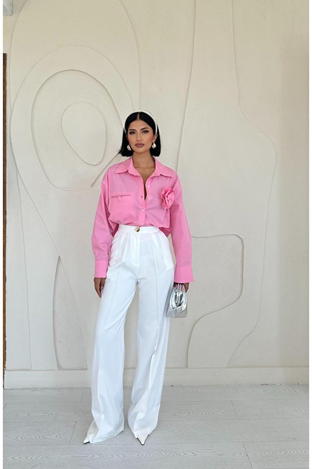 Reka Moda Pembe Fleto Cepli Poplin Gömlek