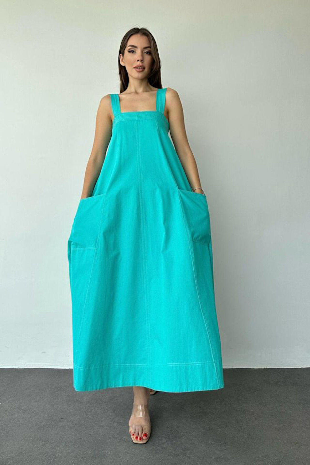 Reka Moda Mint Askılı Cepli Elbise