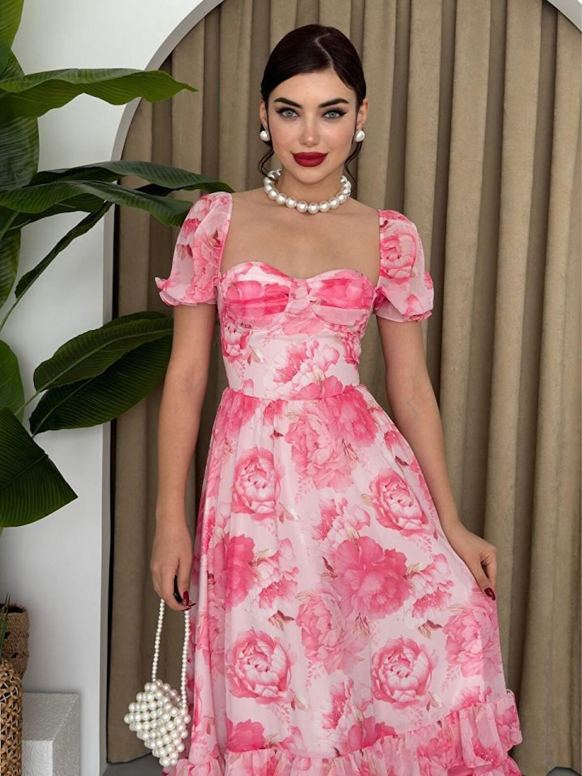 Reka Moda ŞİFON KUMAŞ DİJİTAL DESEN BASKILI ELBİSE