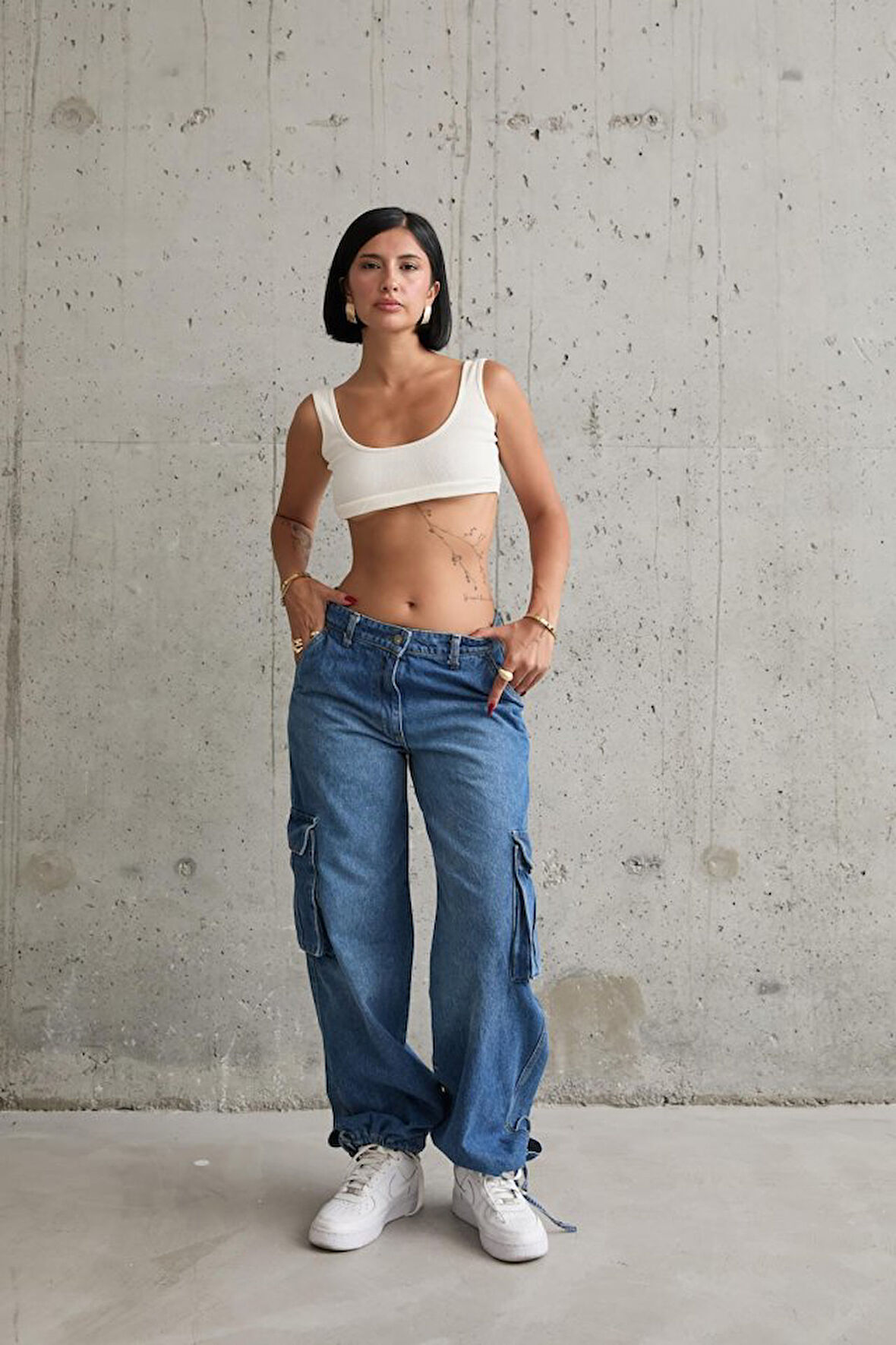 Reka Moda Mavi Yan Cepli Jeans Pantolon