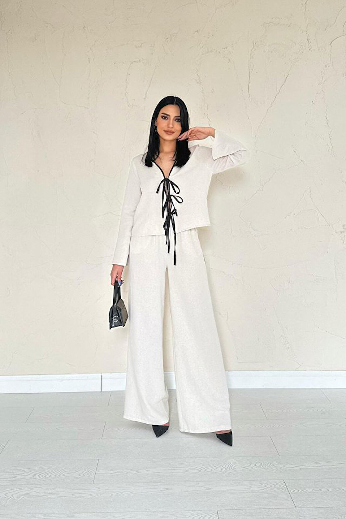 Reka Moda Bej Fiyonklu Keten Takım