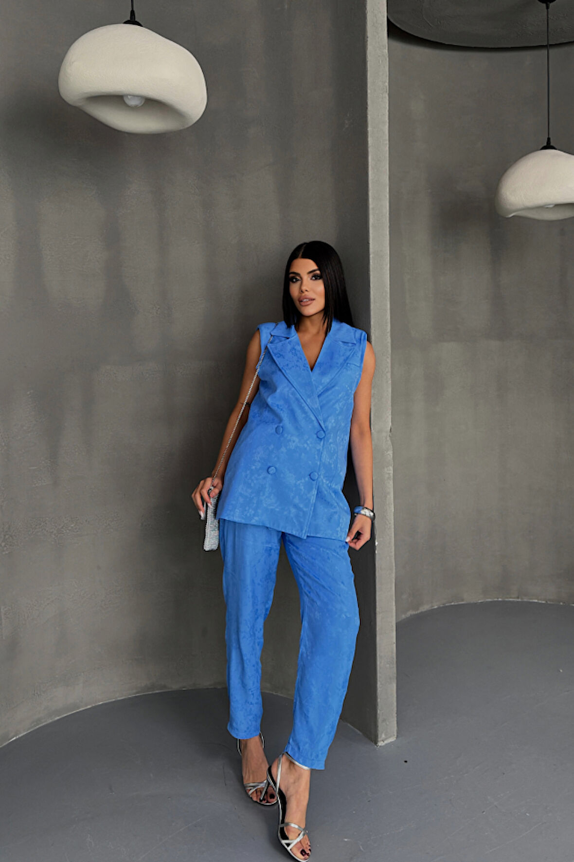 Reka Moda JAKAR KUMAŞ YELEK - PANTOLON TAKIM - Mavi
