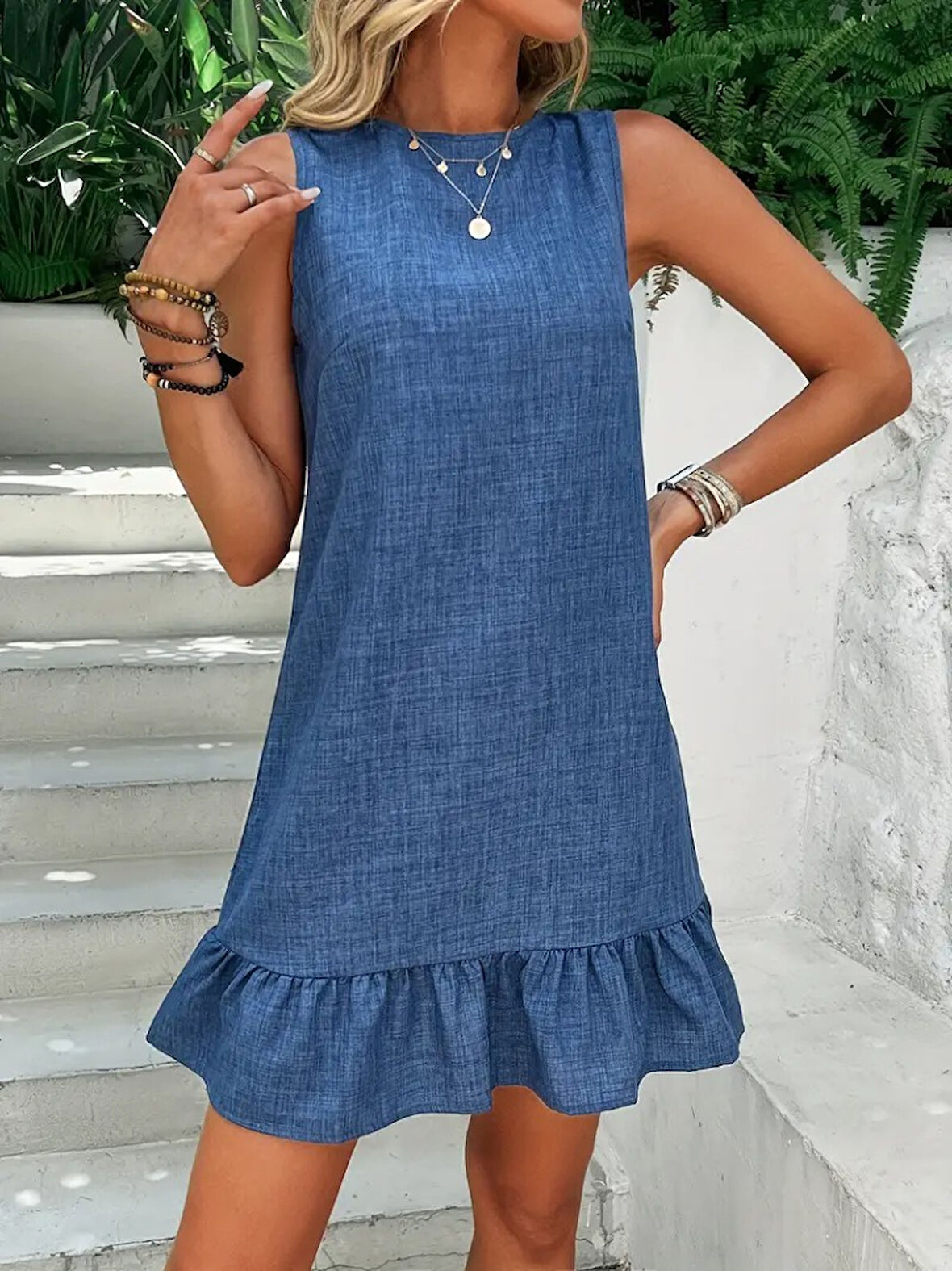 Reka Moda Kadın Kolsuz Bisiklet Yaka Fırfırlı Sofya Elbise