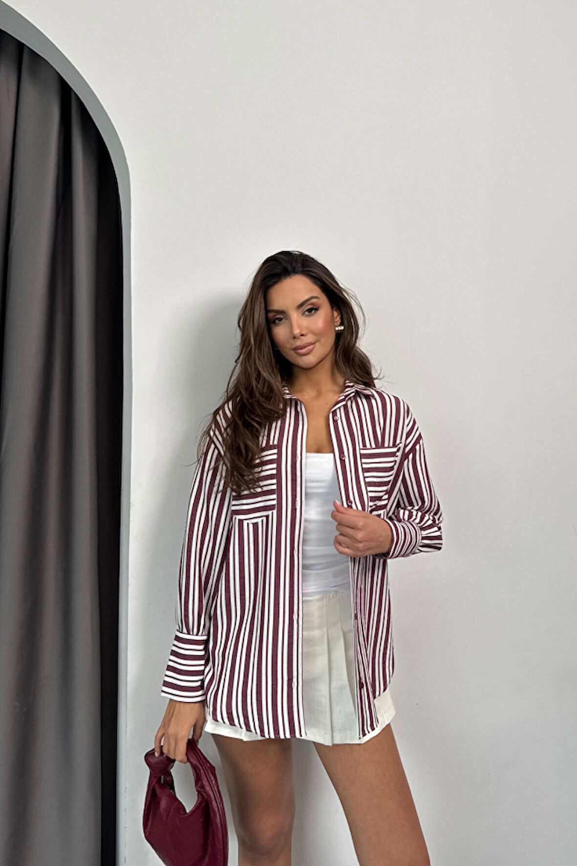 Reka Moda ÇİZGİLİ GÖMLEK - Bordo