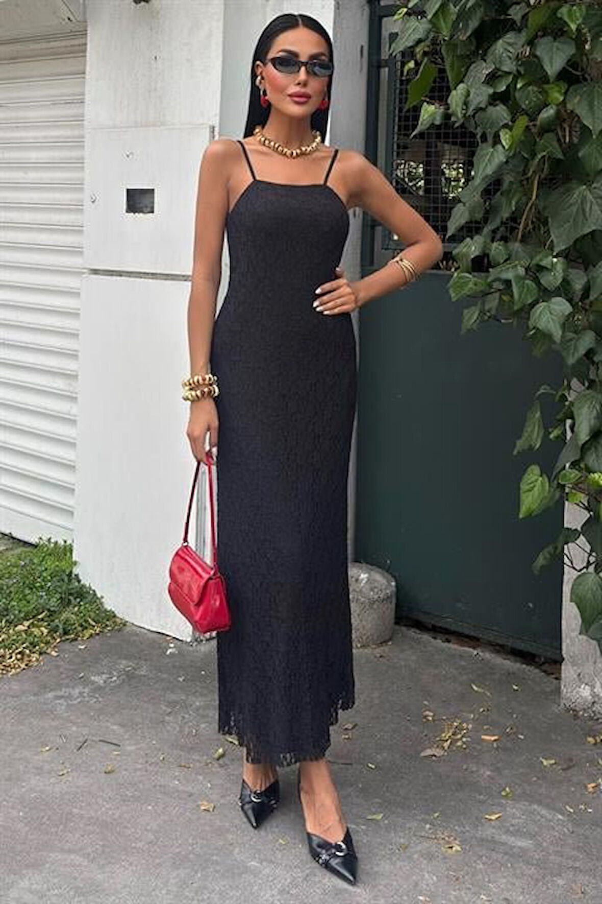 Reka Moda Askıları Ayarlanabilir Örme Dantel Elbise 2879