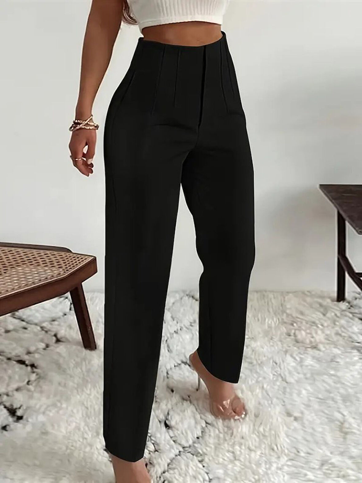 Reka Moda Kadın Yüksek Bel önden Fermuarlı Ithal Krep Pantolon