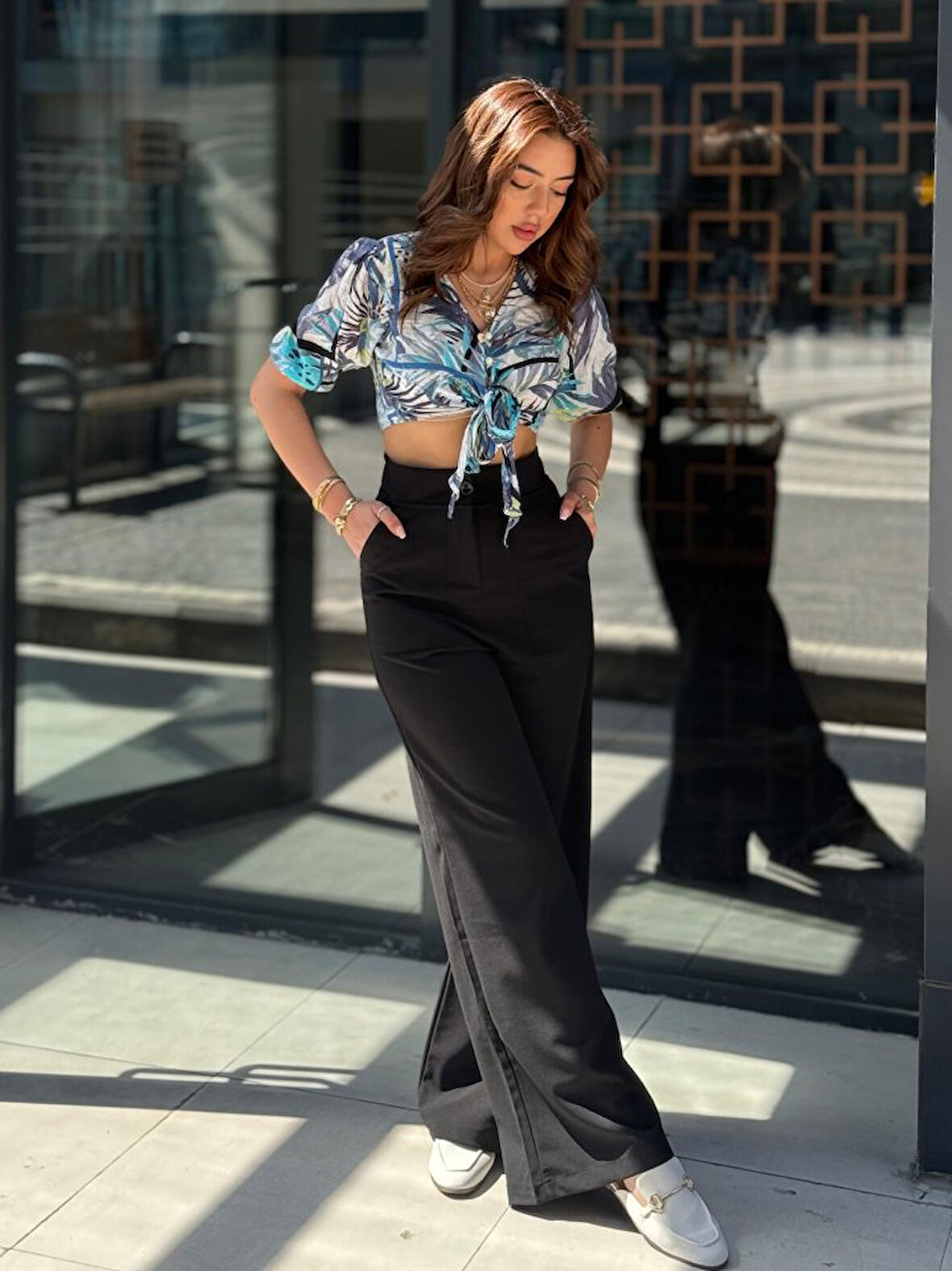 Reka Moda Kadın Yüksek Bel Geniş Paça Detaylı Cepli Ithal Krep Pantolon