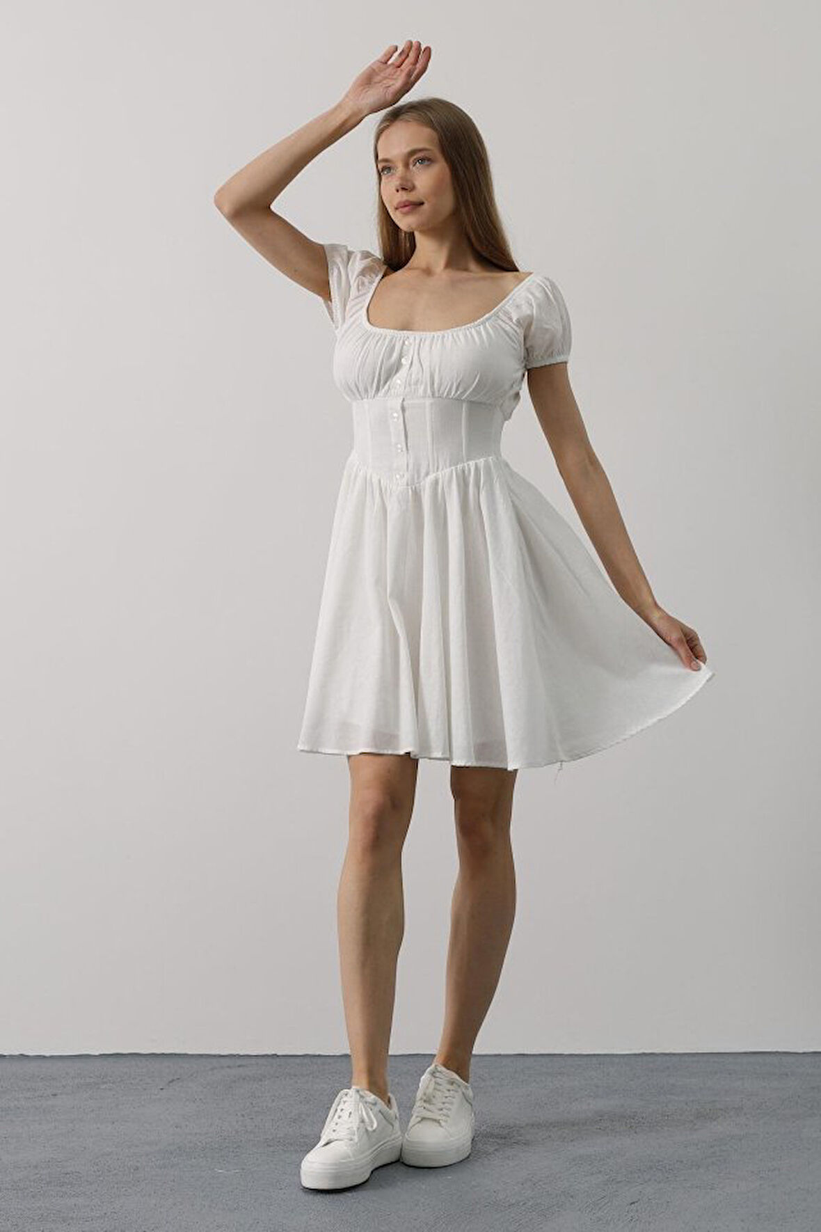 Reka Moda Beli Korseli Mini Elbise - Beyaz