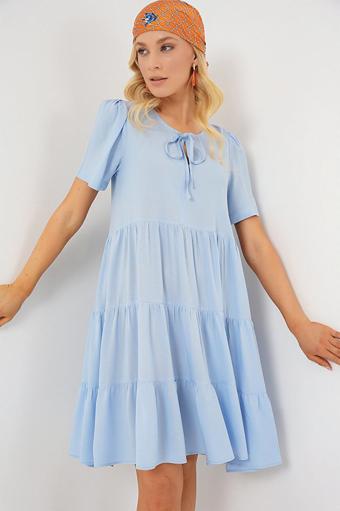 Reka Moda Kısa Kol Kısa Elbise 2554 - Mavi