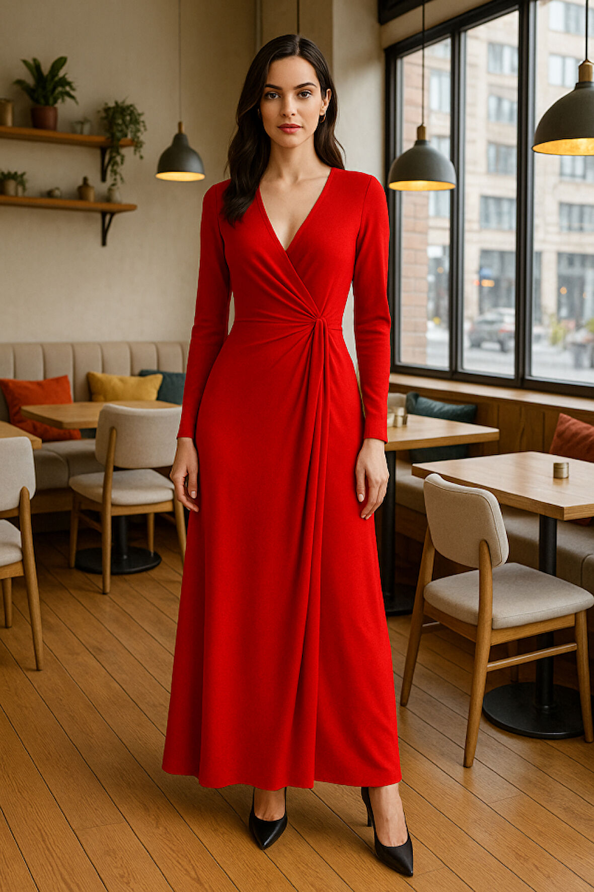 Reka Moda Kadın Kruvaze Yaka Toka Detay Maxi Boy Elbise