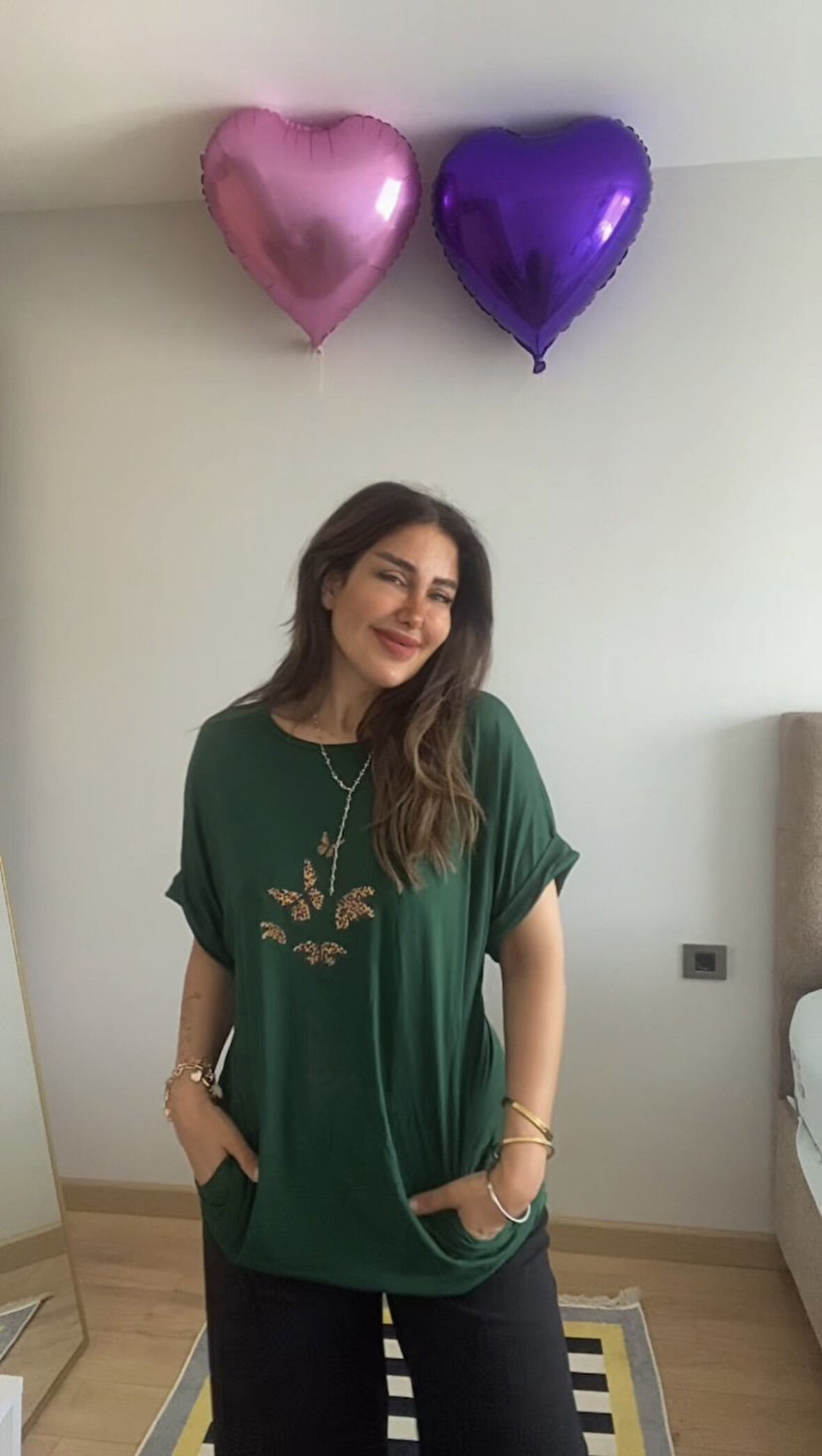 Reka Moda Kadın Kısa Kollu Bisiklet Yaka Cepli Kelebek Baskılı Viskon Elbise