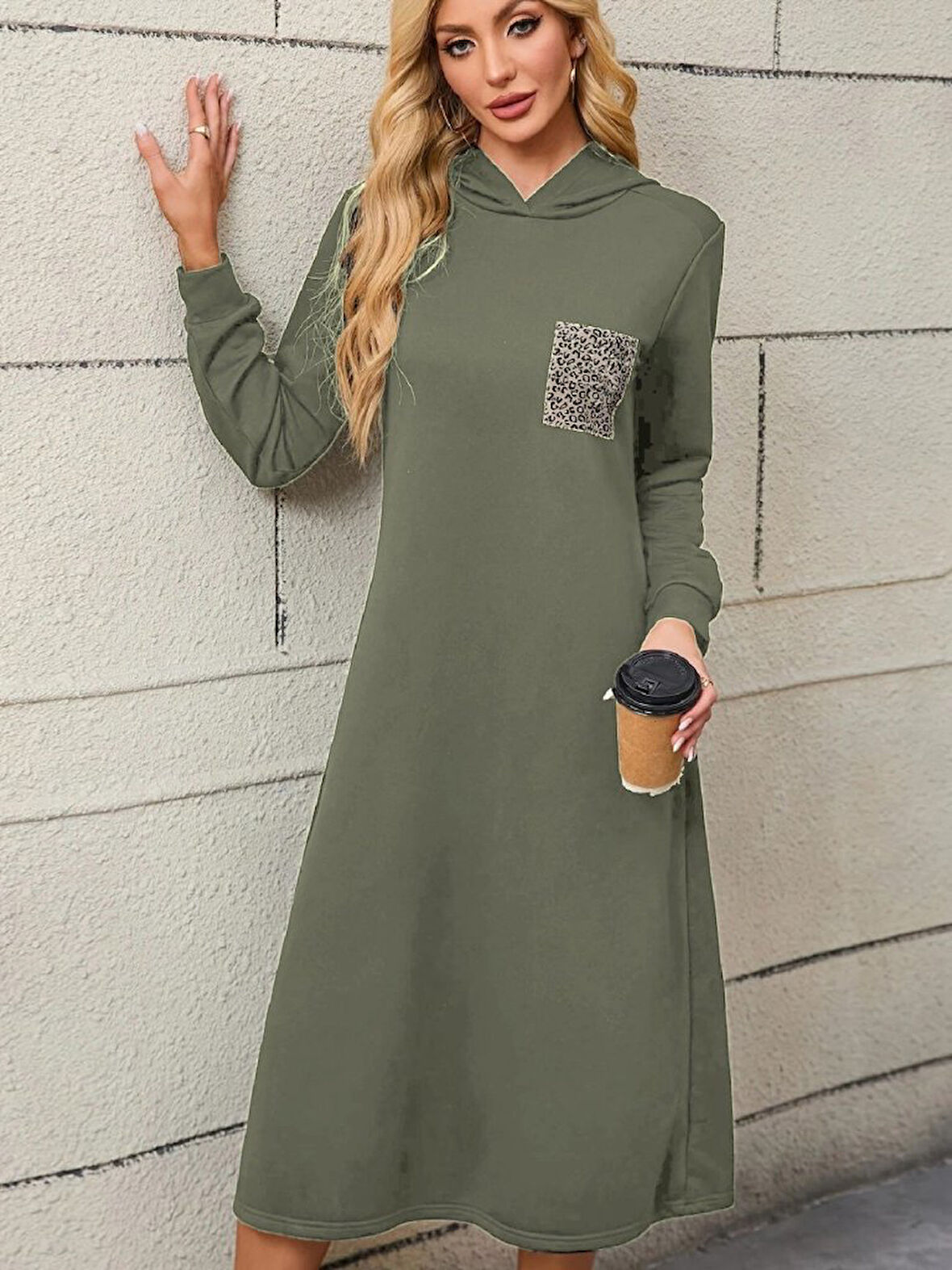 Reka Moda Kadın Uzun Kollu Kapşonlu Cep Detaylı Viskon Iki Iplik Maxi Elbise