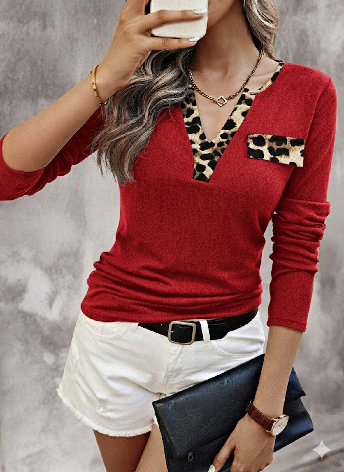 Reka Moda Kadın Uzun Kollu V Yakalı Kaşkorse Bluz