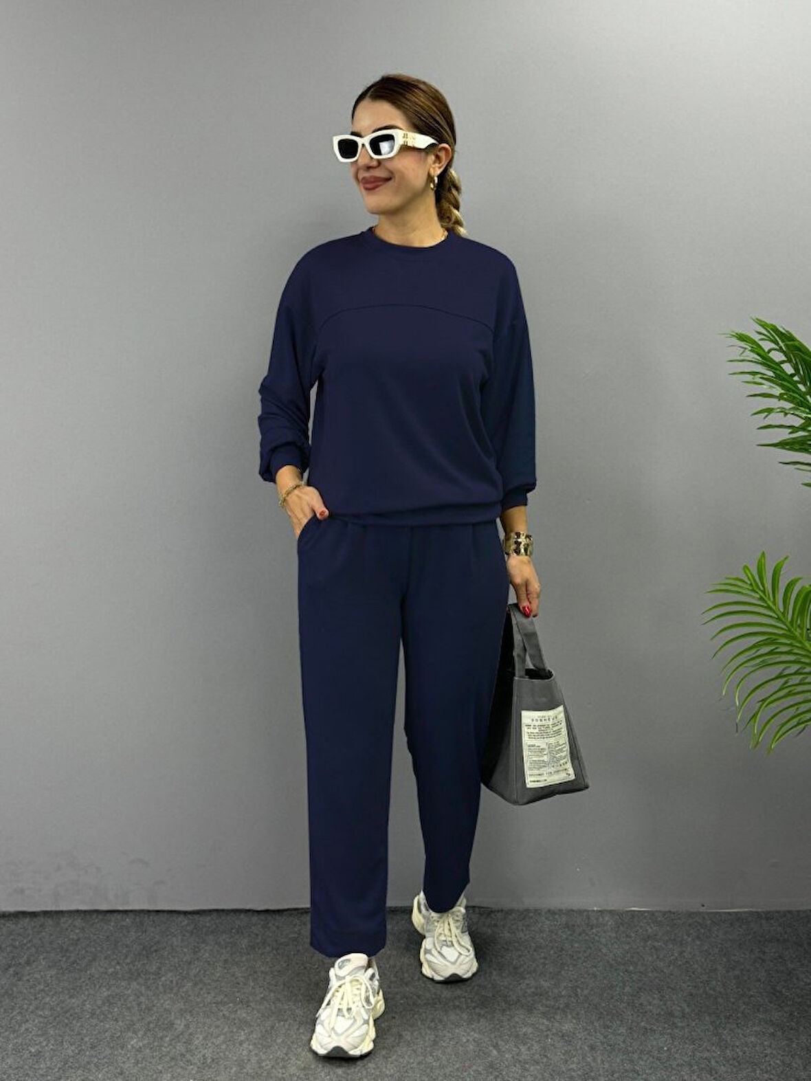 Reka Moda Kadın Uzun Kollu Bisiklet Yaka Viskon Iki Iplik Bluz Ve Pantolon Ikili Takım