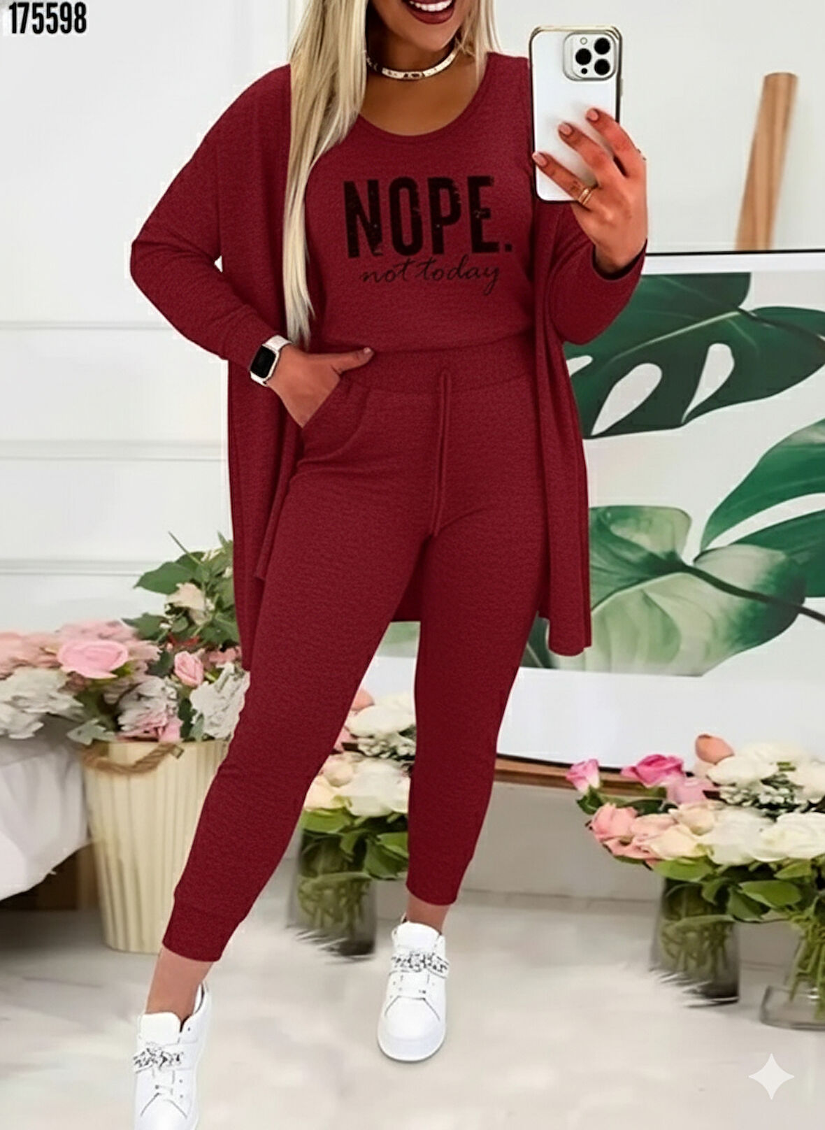 Reka Moda Kadın Askılı Yuvarlak Yaka Yazılı Viskon Iki Iplik Bluz Ceket Ve Pantolon 3lü Takım