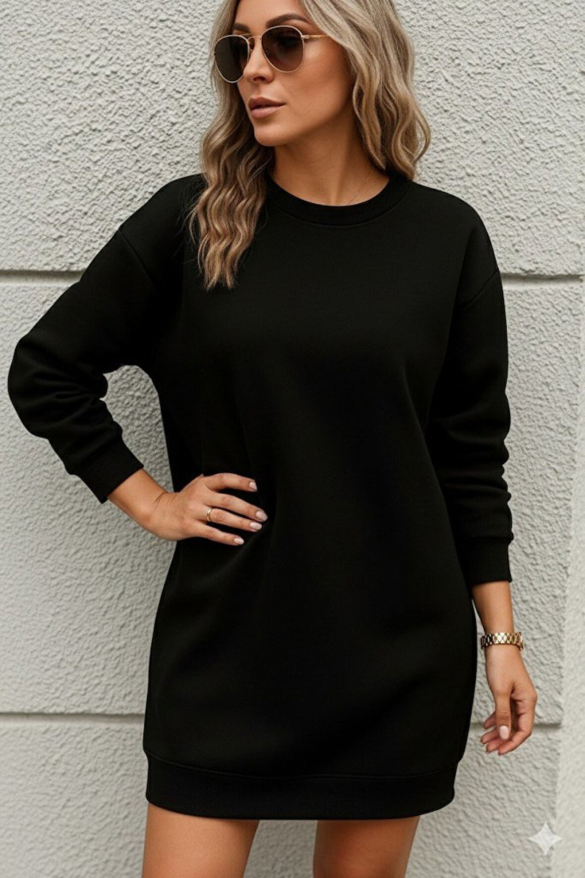 Reka Moda Kadın Uzun Kollu Bisiklet Yaka Iki Iplik Elbise