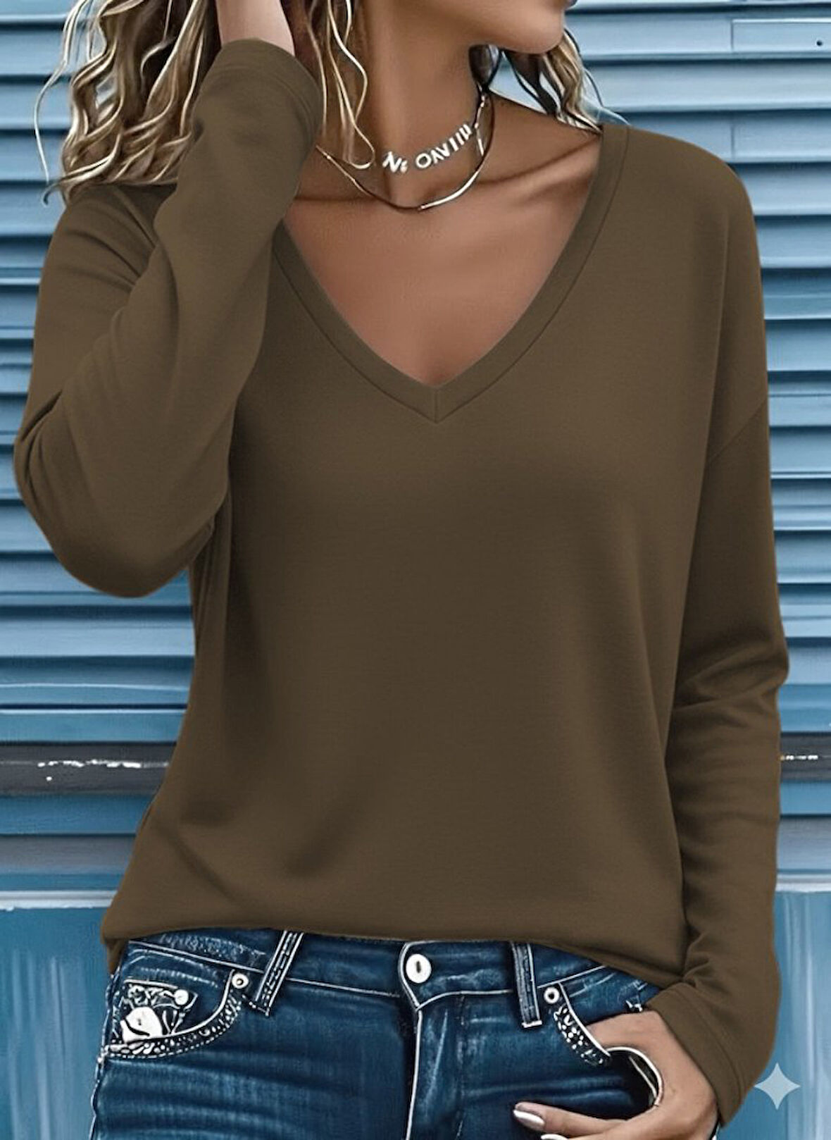 Reka Moda Kadın Uzun Kollu V Yakalı Viskon Iki Iplik Bluz