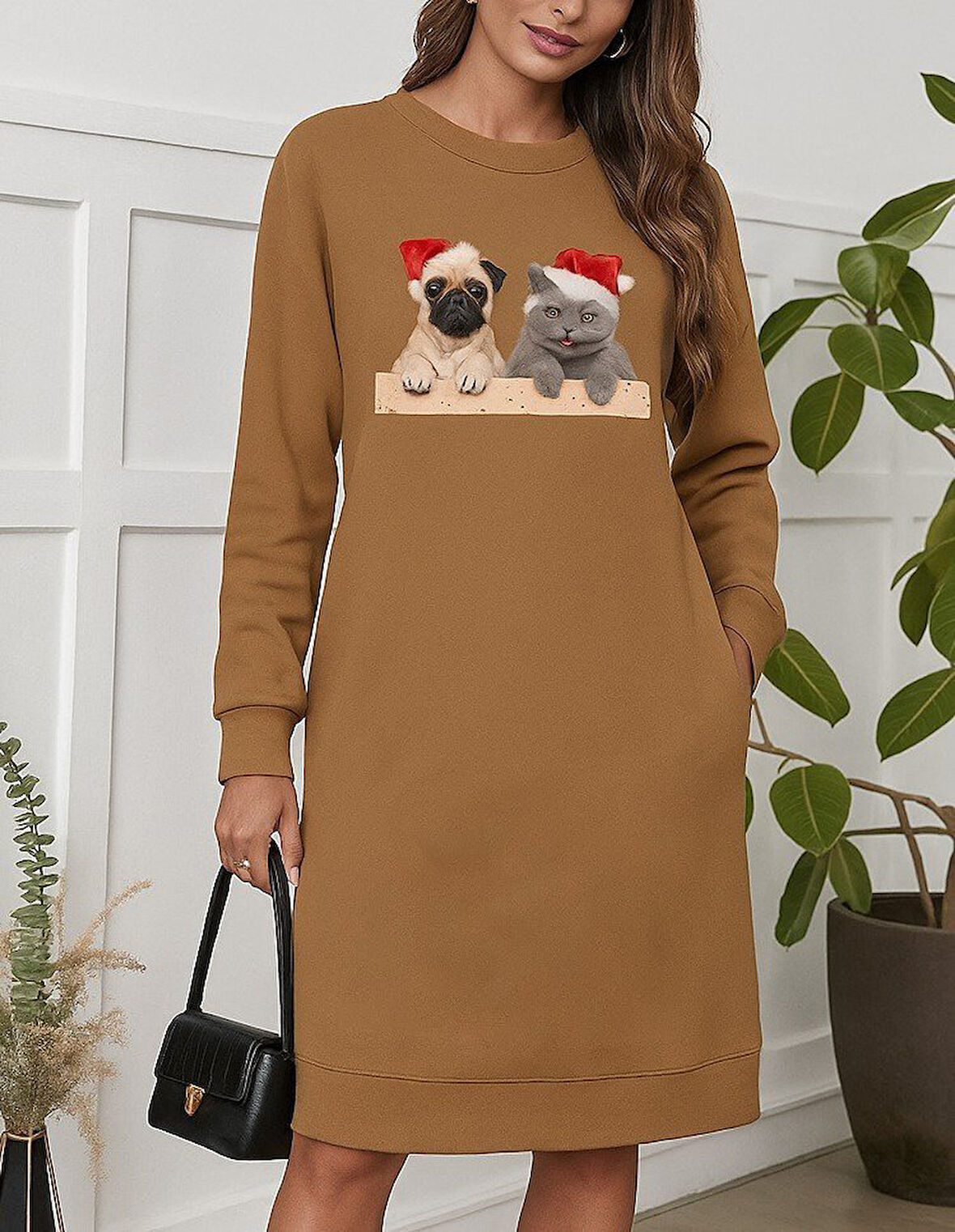 Reka Moda Kadın Uzun Kollu Bisiklet Yaka Desenli Viskon Iki Iplik Bluz