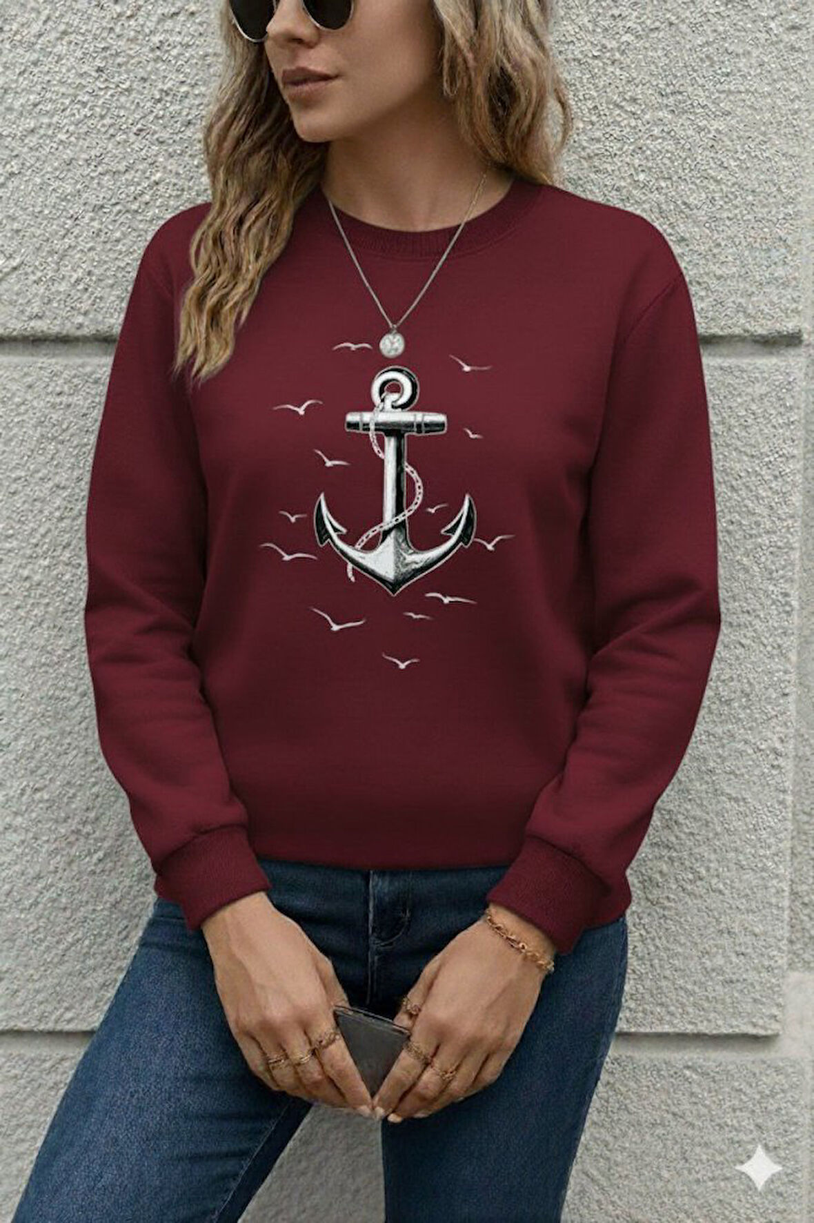 Reka Moda Kadın Uzun Kollu Bisiklet Yaka Desenli Viskon Iki Iplik Bluz