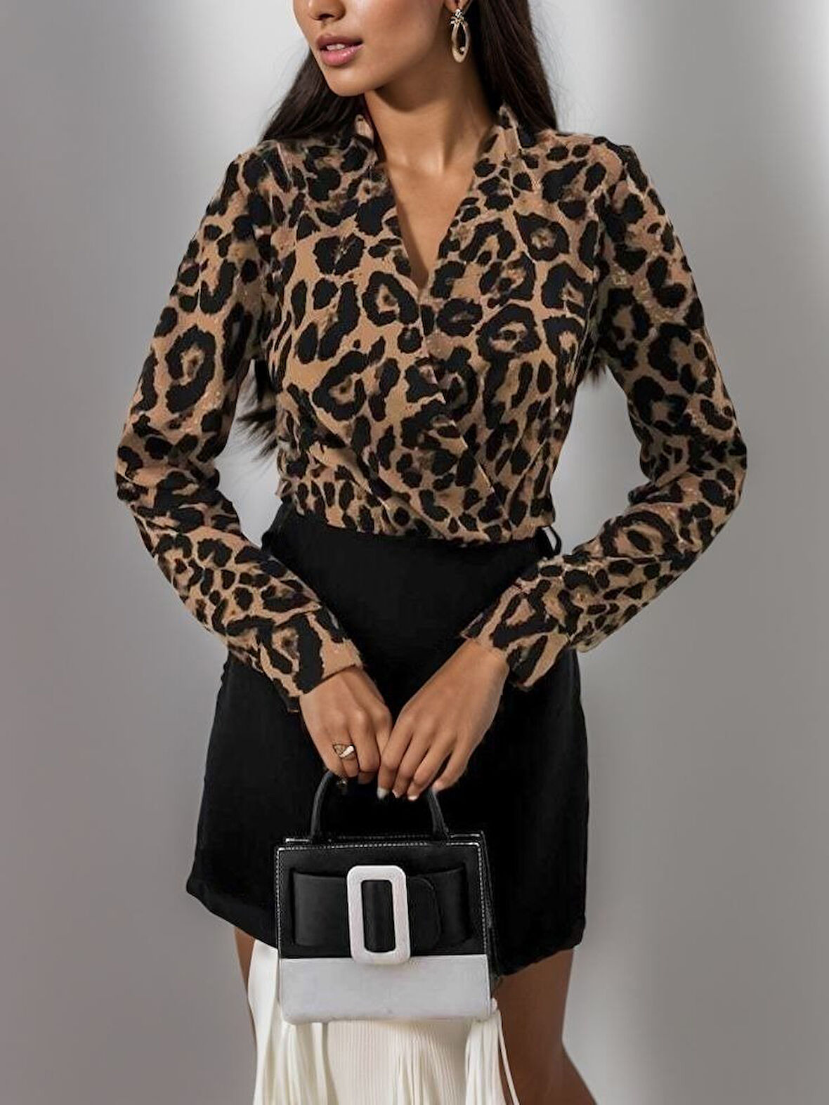 Reka Moda Kadın Uzun Kollu Kruvaze Yaka Krep Mini Boy Elbise