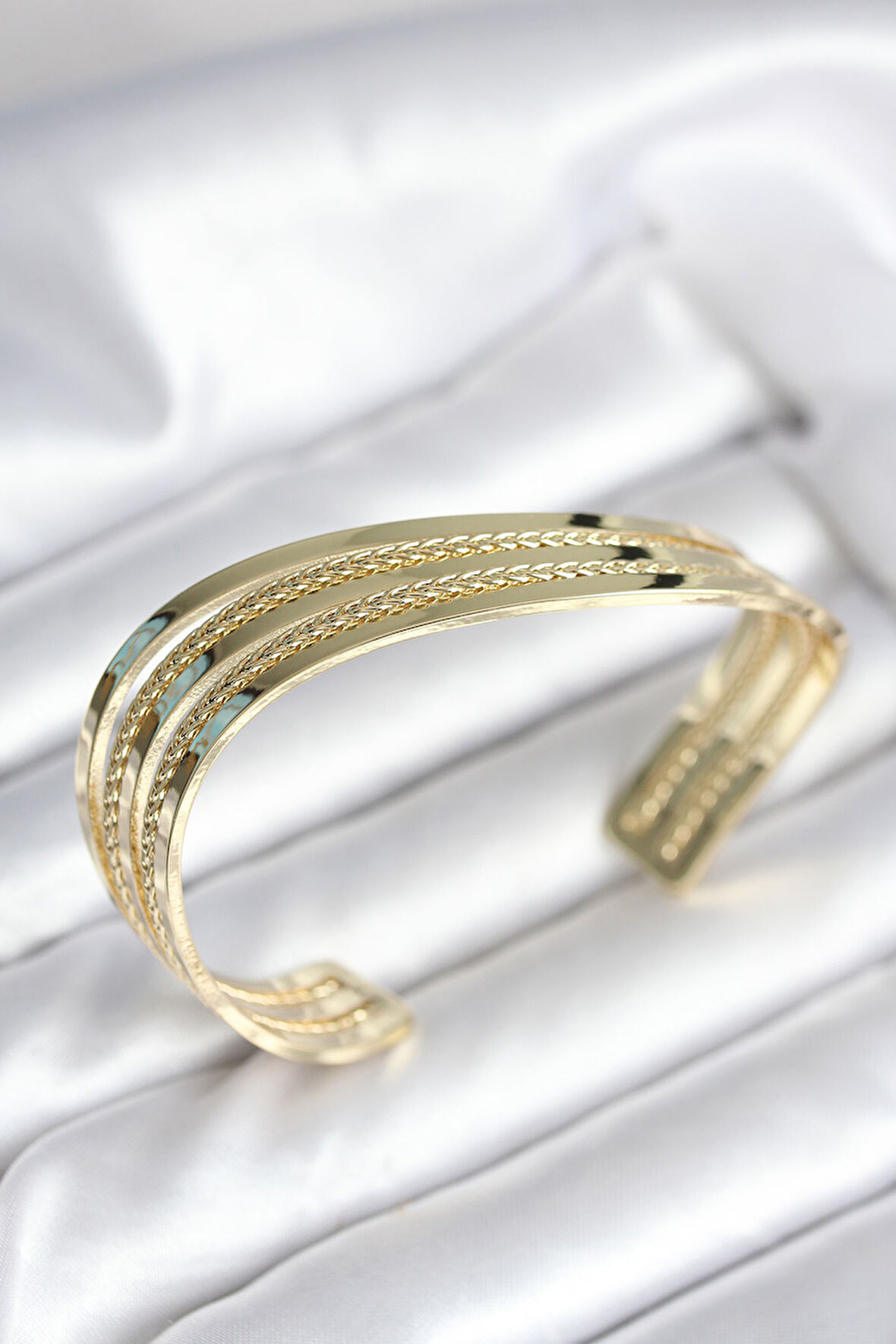 Reka Moda Eğik Şerit Model Gold Renk Pirinç Kadın Bileklik