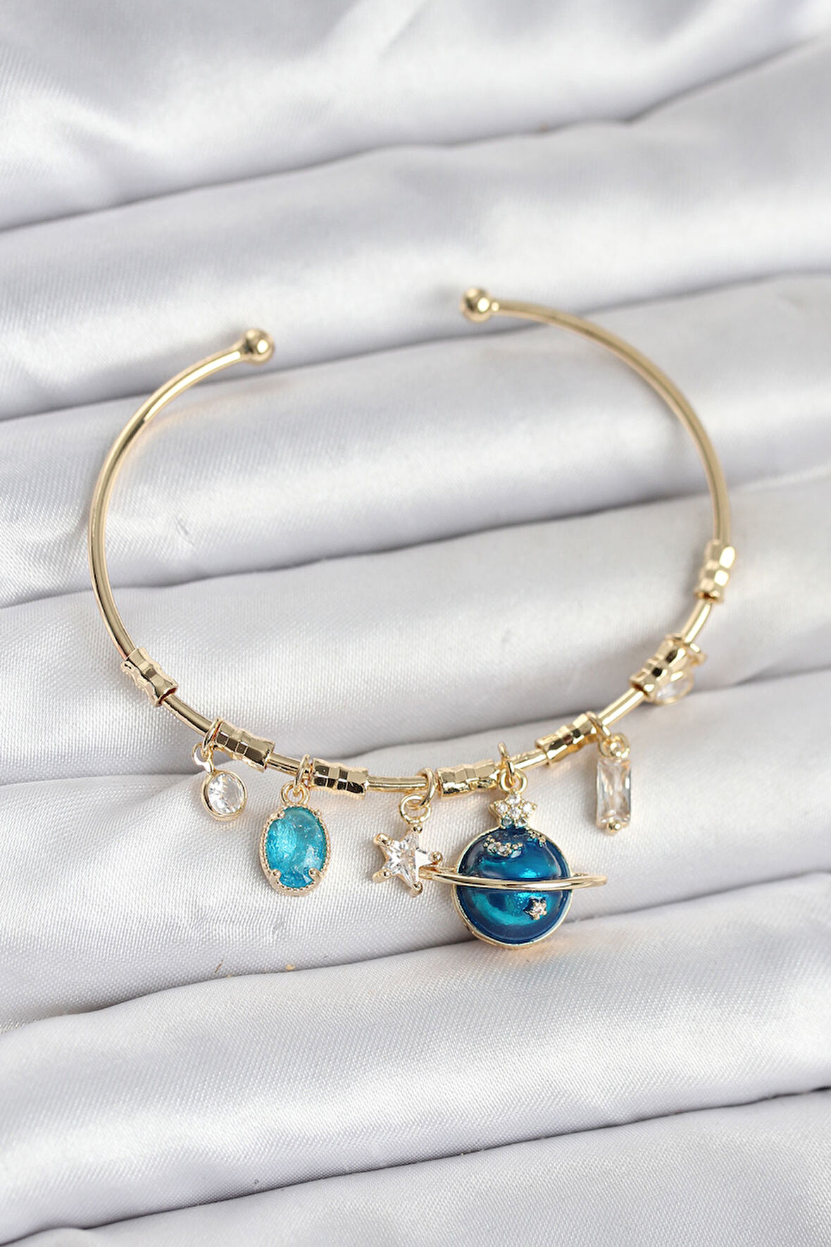 Reka Moda Gezegen Charmlı Gold Renk Pirinç Kadın Bileklik