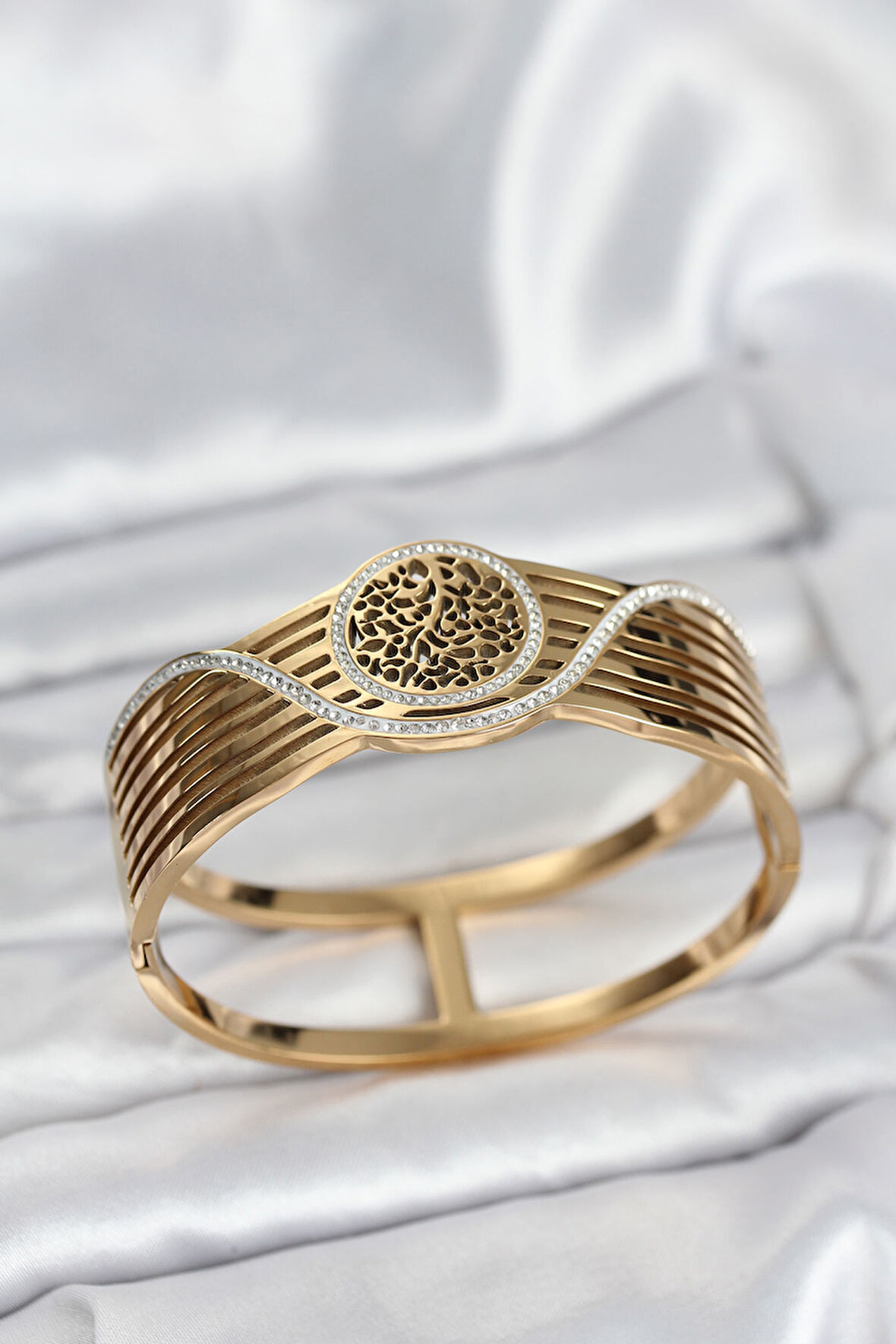 Reka Moda 316L Çelik Gold Renk Yaşam Ağacı Modelli Kadın Kelepçe Bileklik