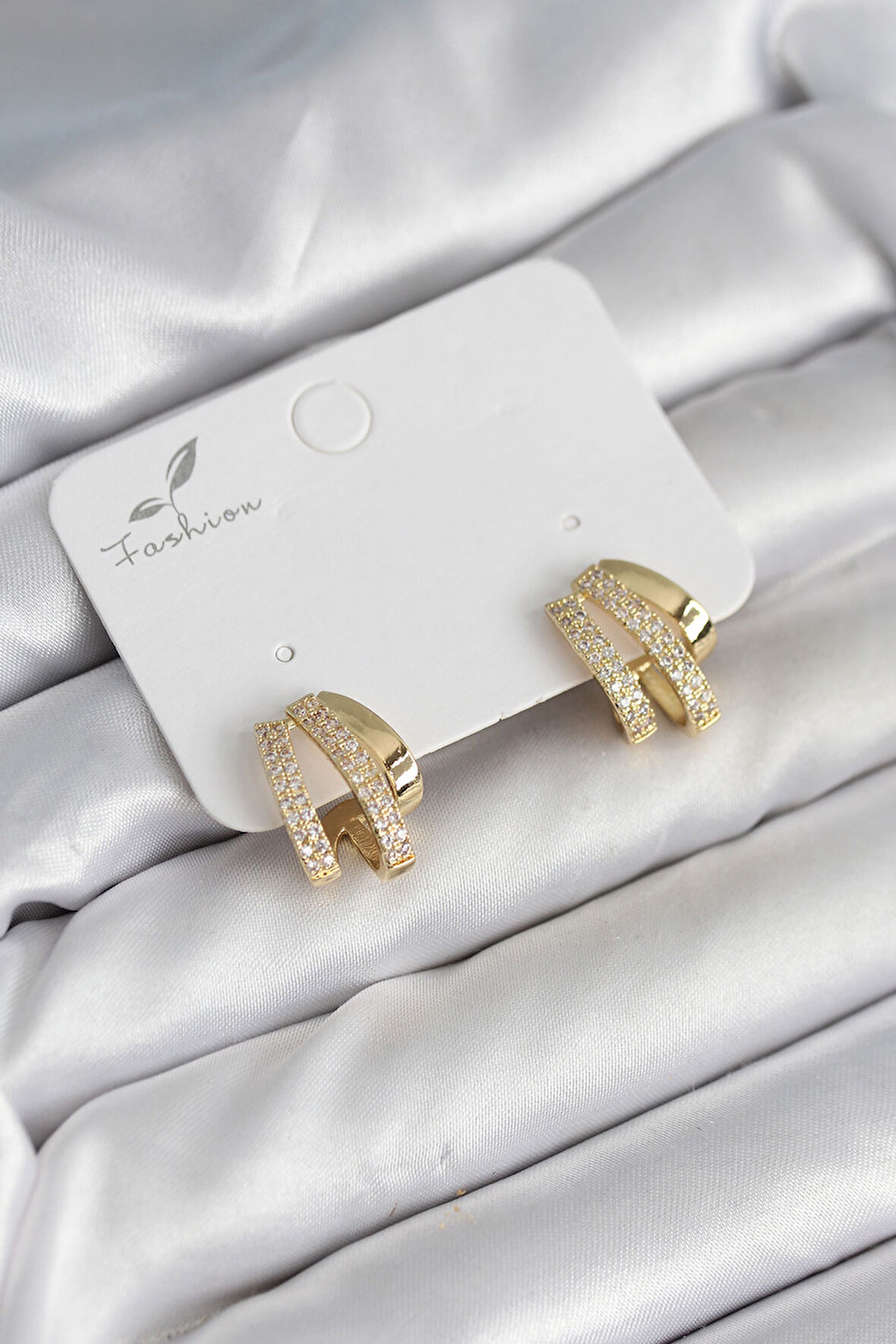 Reka Moda Zirkon Taşlı Gold Renk Kadın Küpe