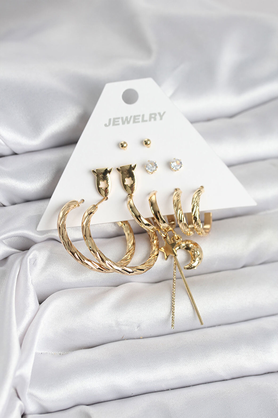 Reka Moda Gold Renk Pirinç 6'lı Kadın Küpe Seti