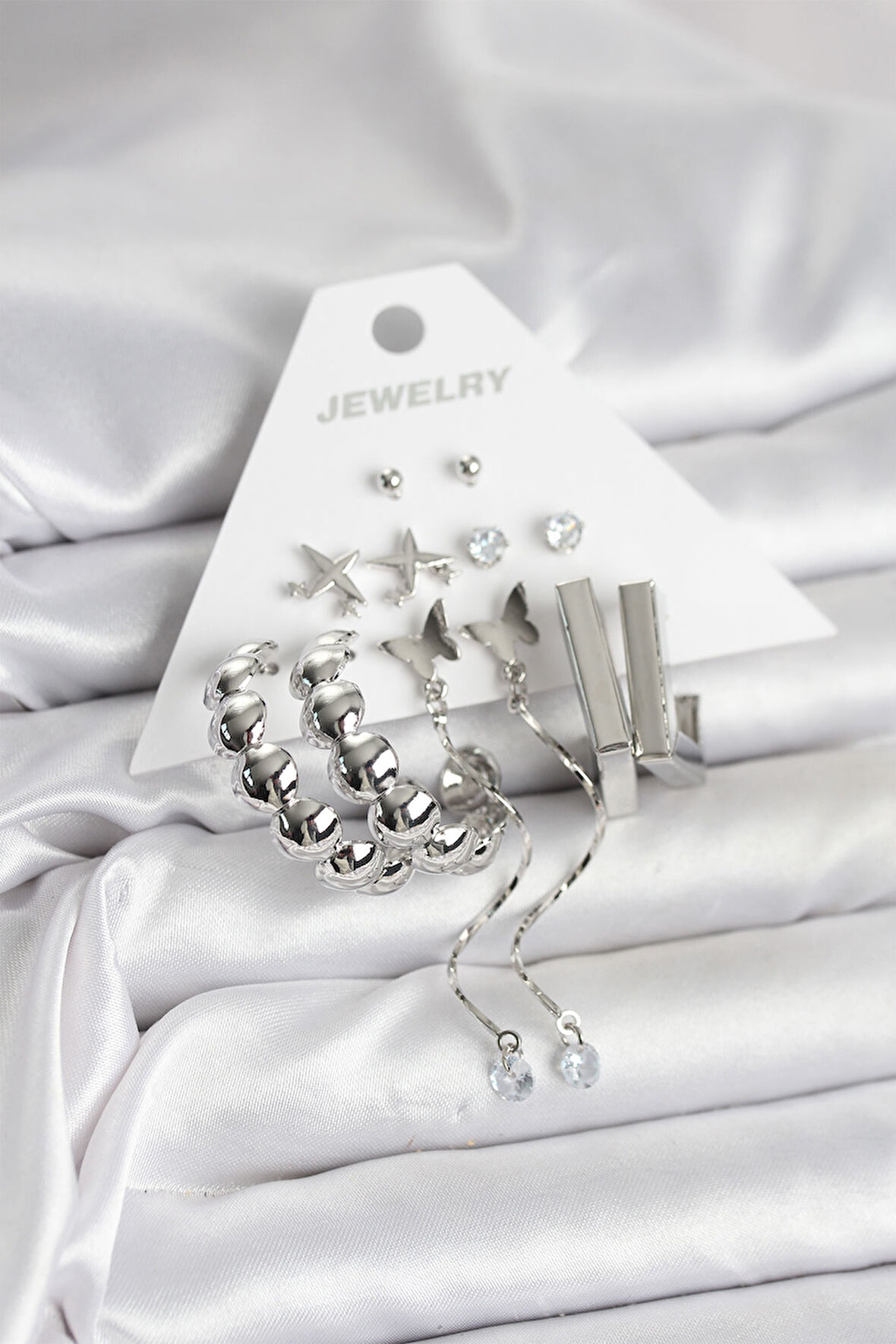 Reka Moda Gümüş Renk Pirinç 6'lı Kadın Küpe Seti